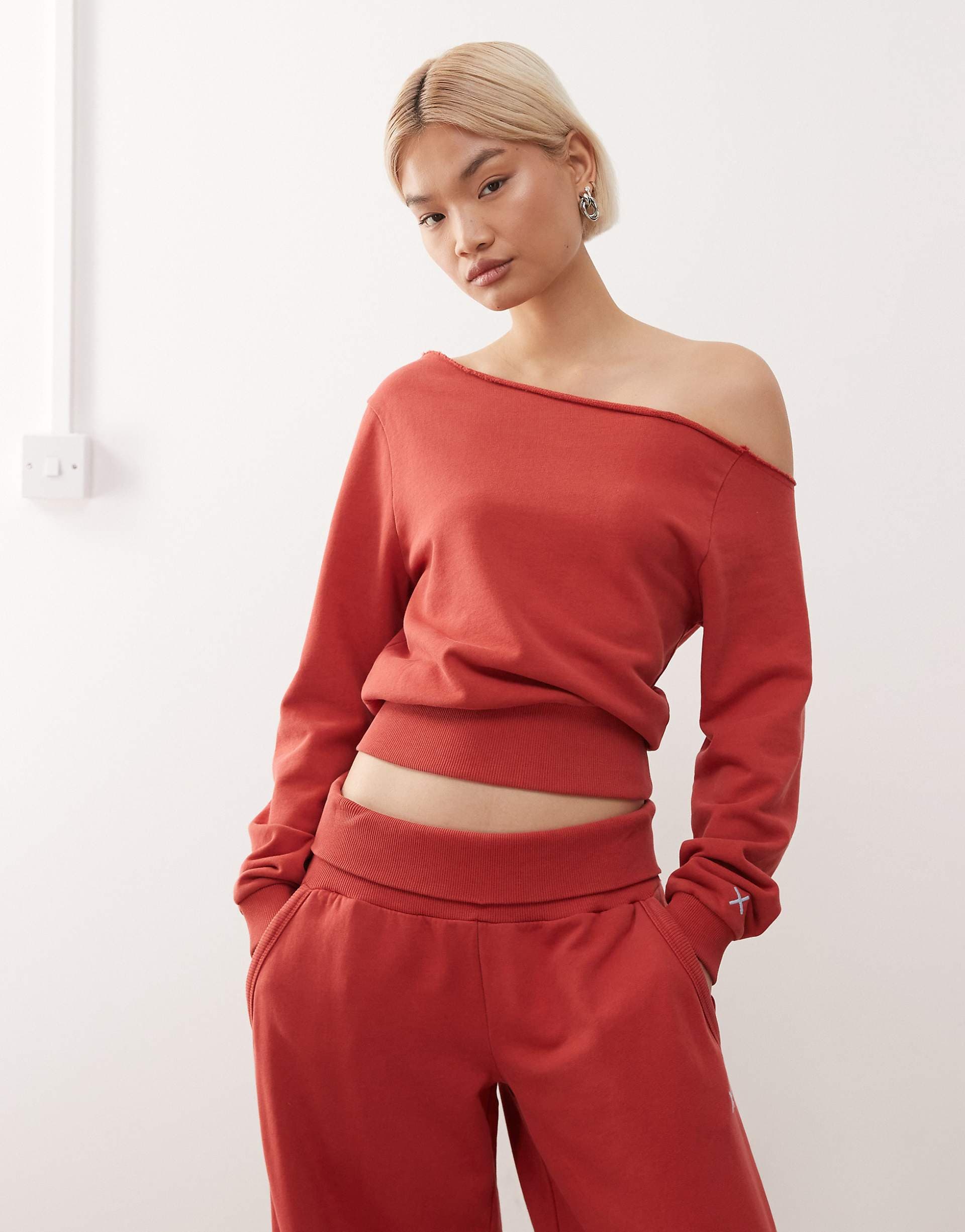 COLLUSION washed off the shoulder sweatshirt in washed red - part of a set