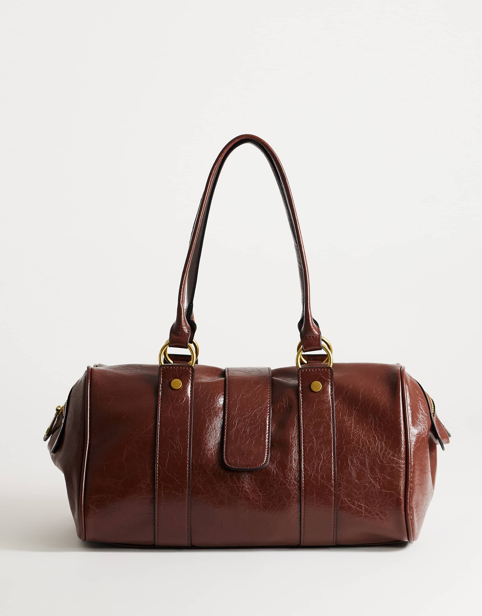 Topshop Star hardware detailing medium bowler shoulder bag in chocolate