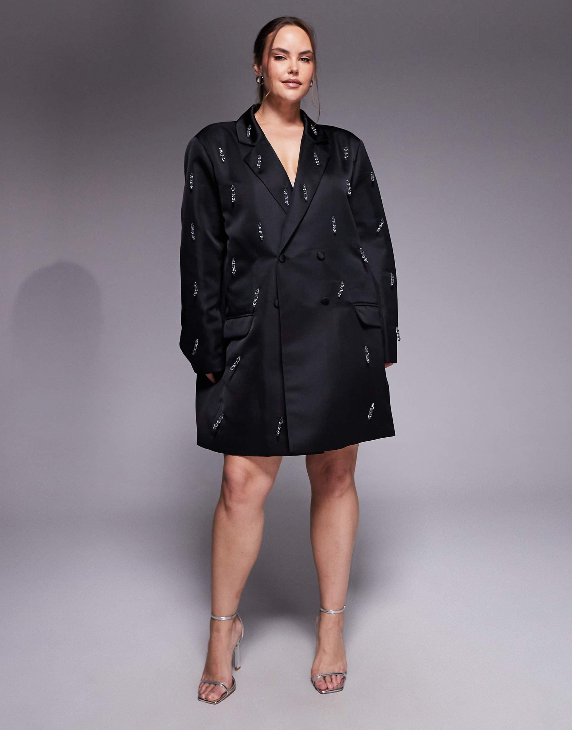 ASOS LUXE Curve oversized blazer dress with beaded fringe in black