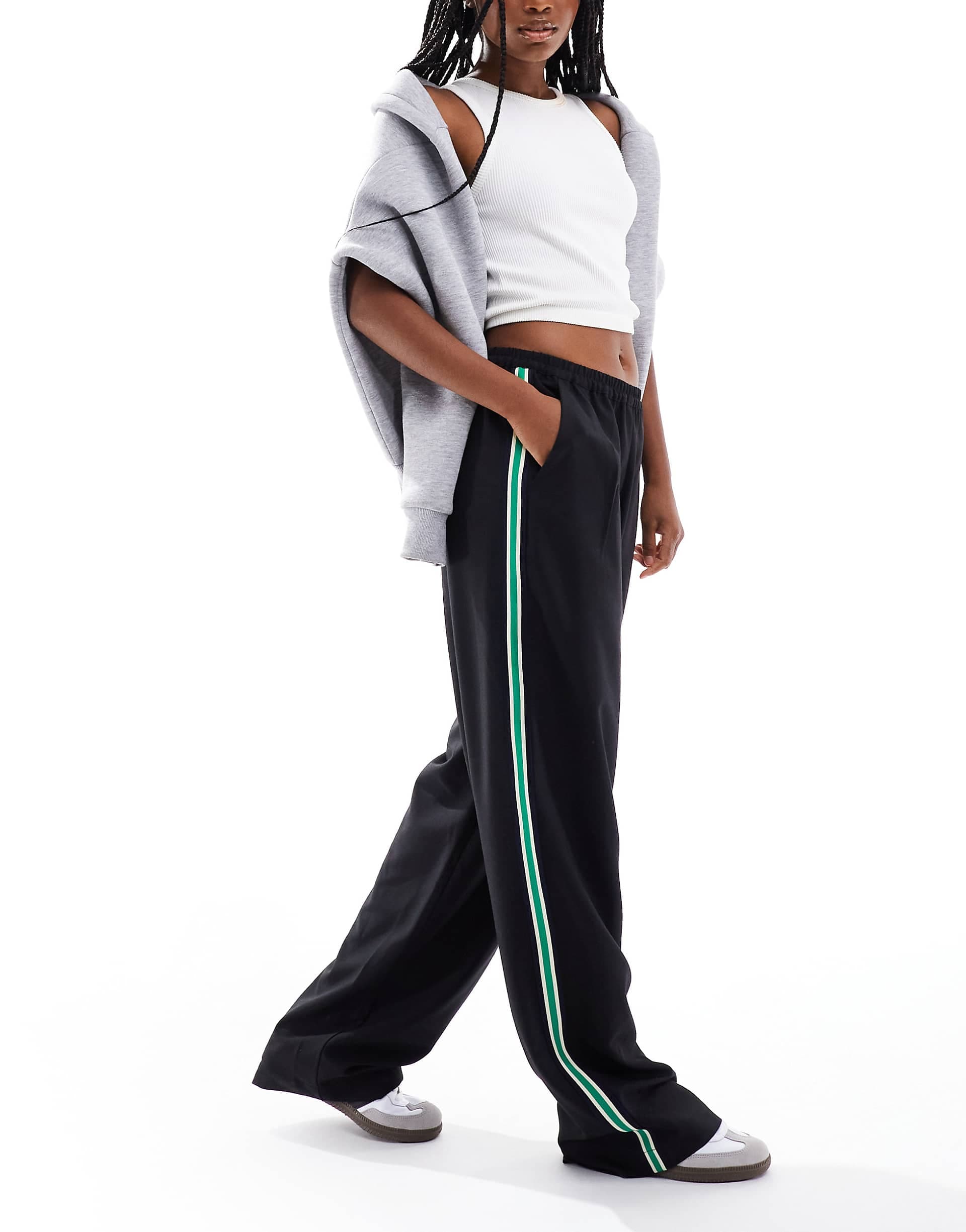 ASOS DESIGN sporty tape panel pull on pants in black