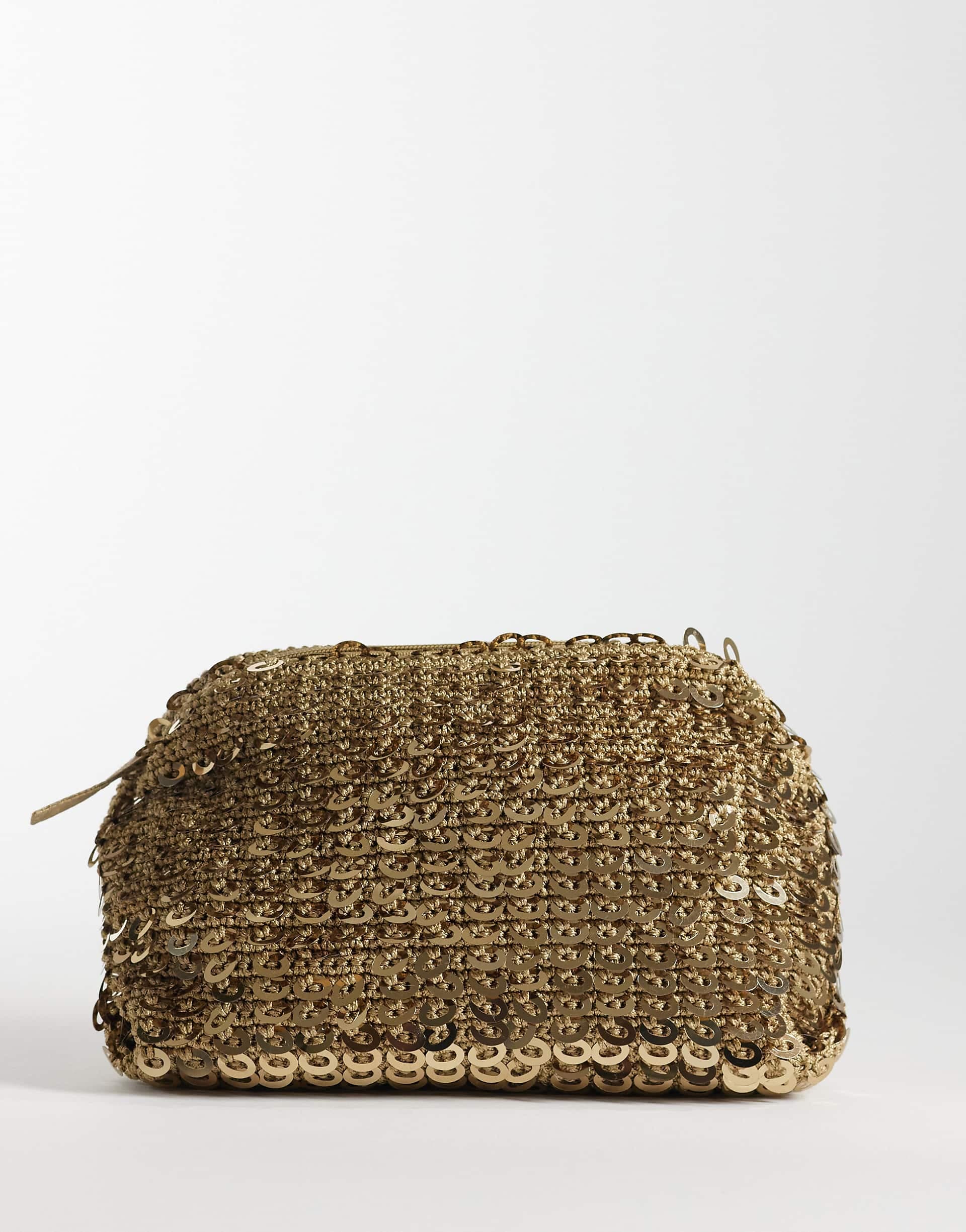 Accessorize sequin weave clutch bag in gold