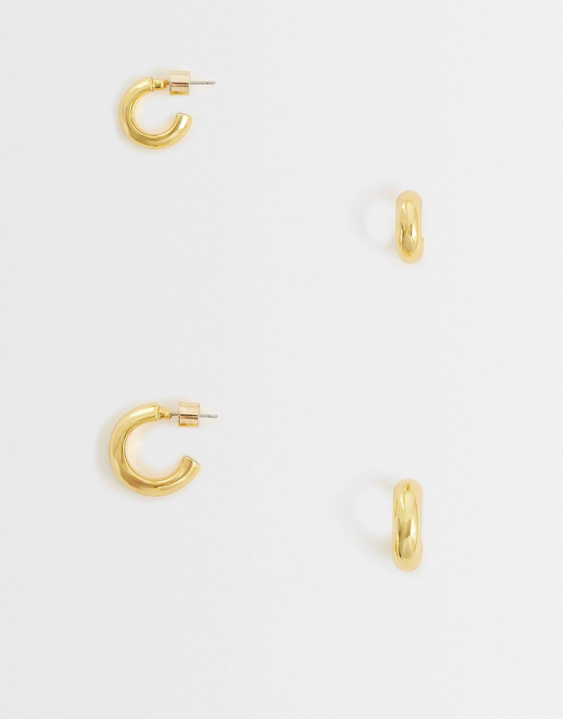 ASOS DESIGN pack of 2 14k gold plated graduating hoop earrings