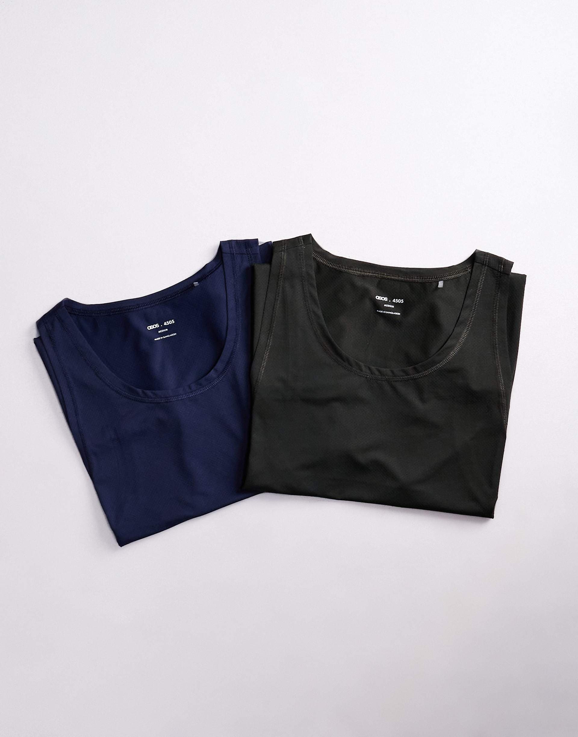 4505 Icon 2-pack quick dry mesh training T-shirts in navy and khaki