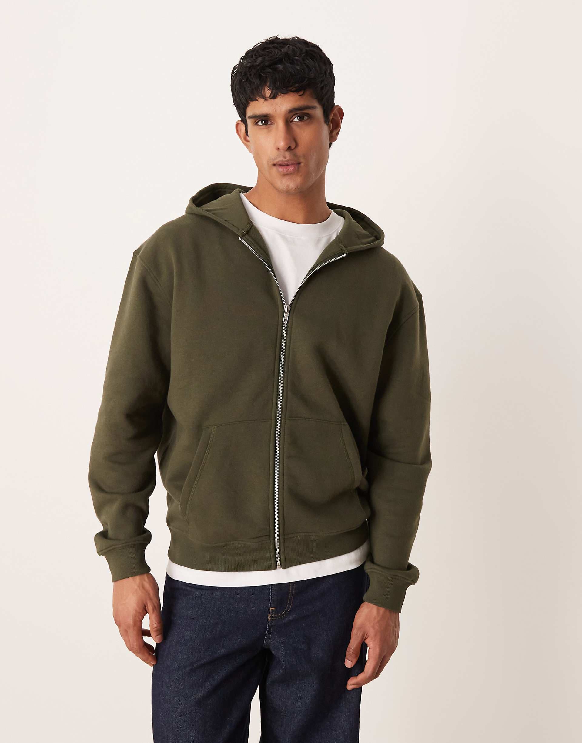 ASOS DESIGN essentials relaxed fit zip up hoodie in green