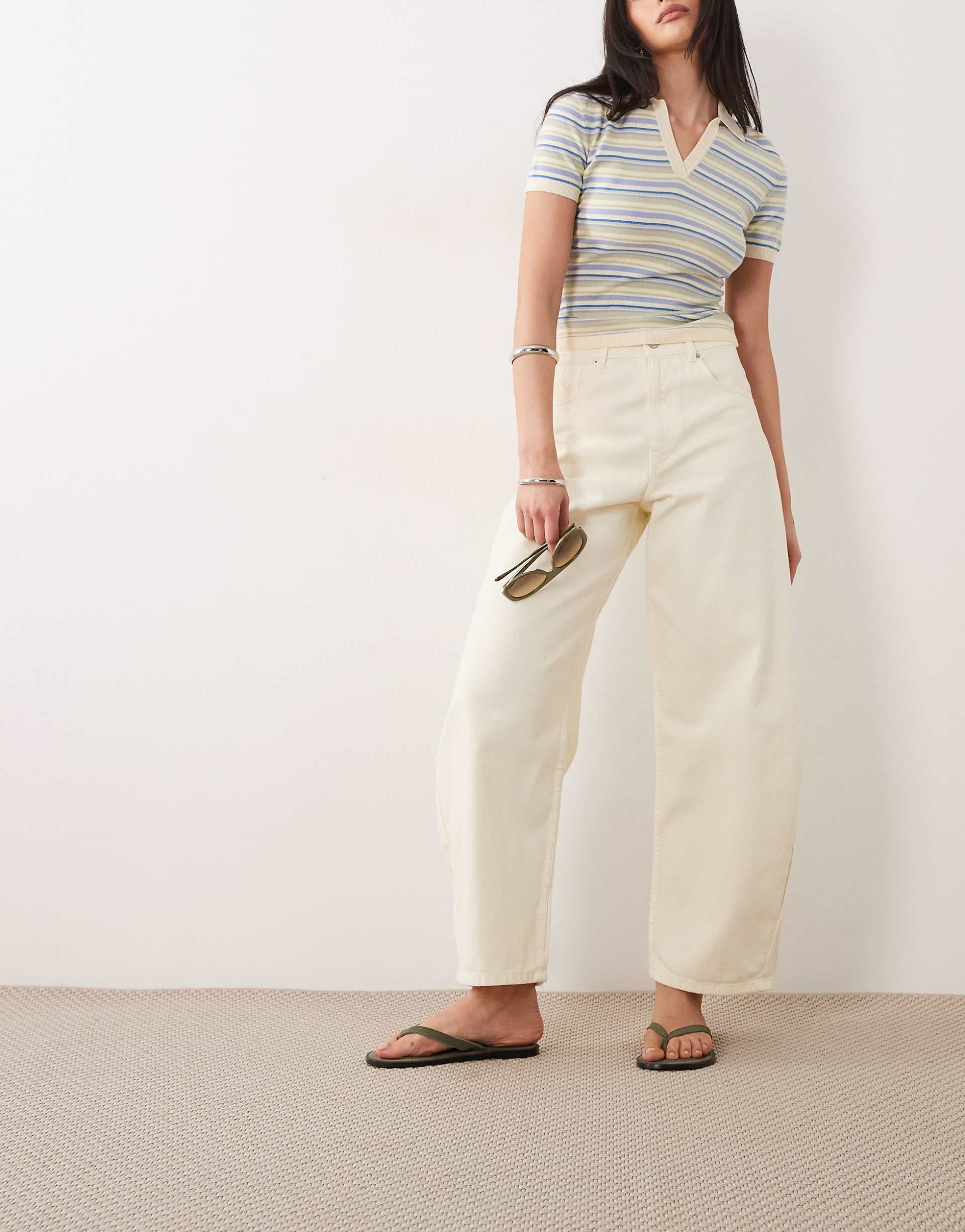 ASOS DESIGN high waisted barrel jean in pastel yellow