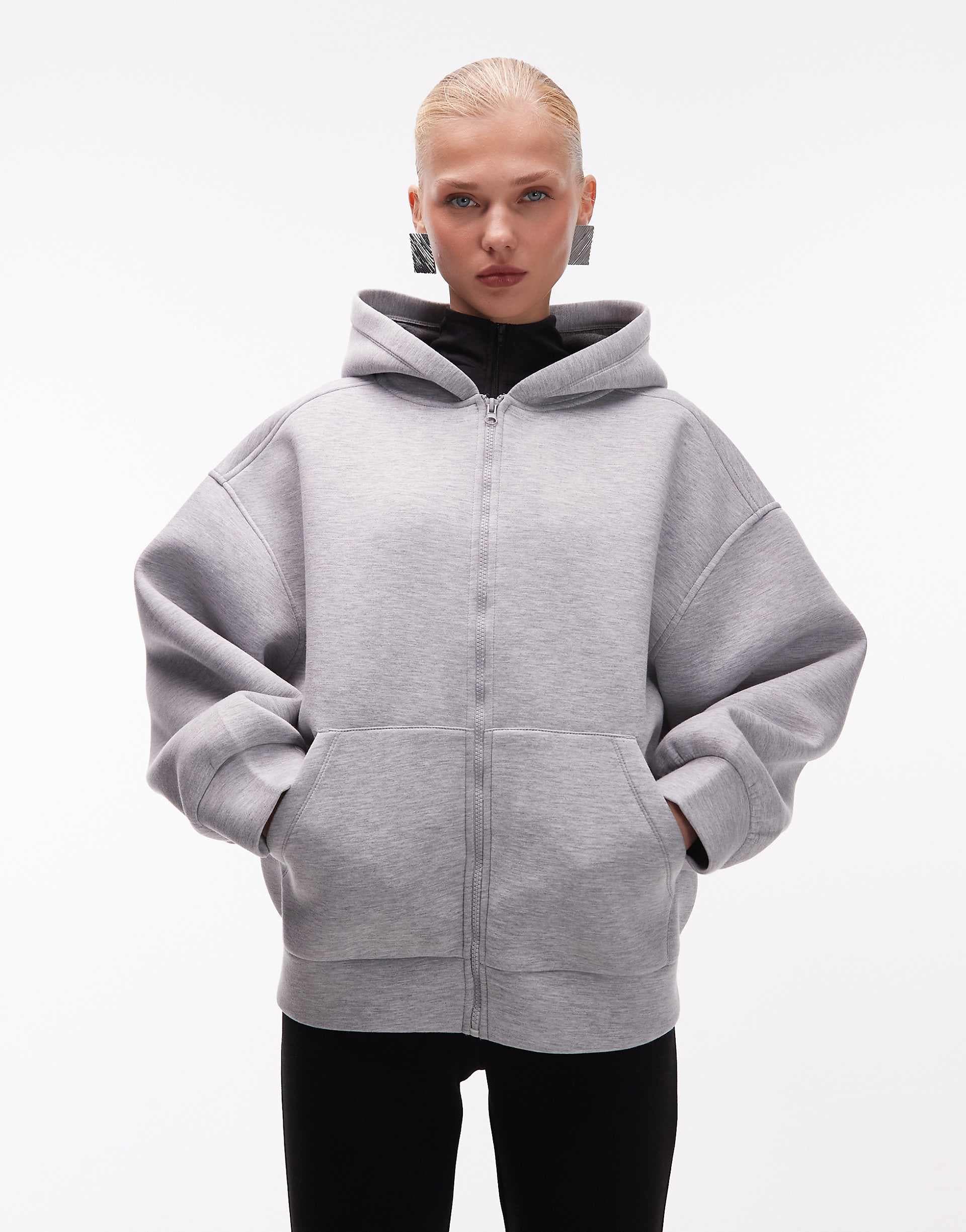 ASOS DESIGN double face oversized zip up hoodie in gray scuba-style fabric