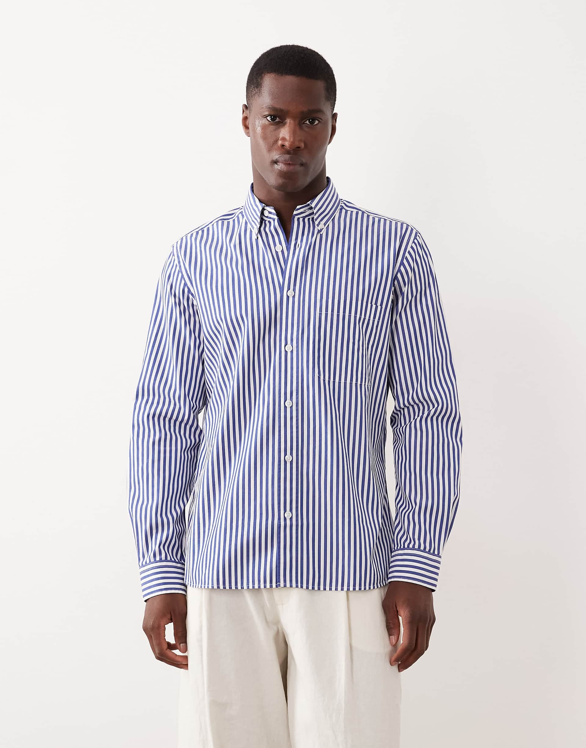 Mango 100% cotton striped shirt in blue