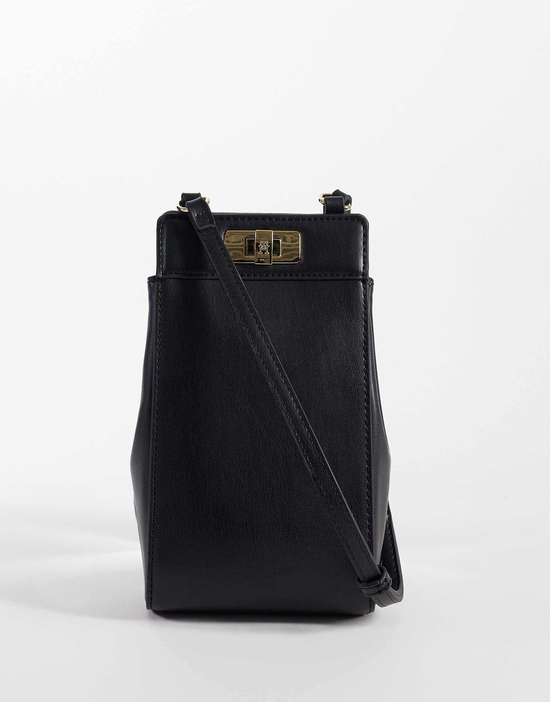 Tommy Hilfiger phone pouch with long strap in black