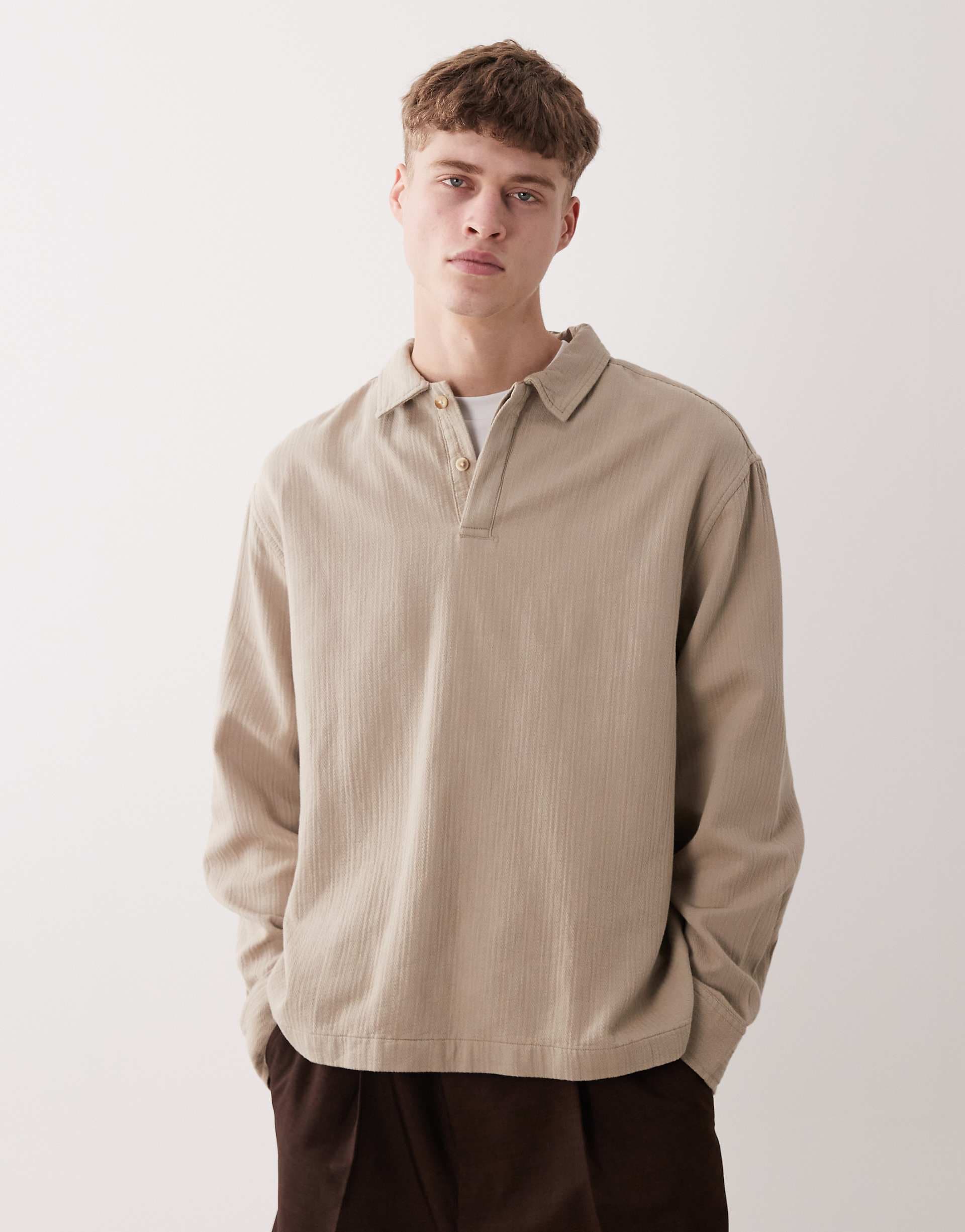 ASOS DESIGN oversized overhead textured shirt in brown