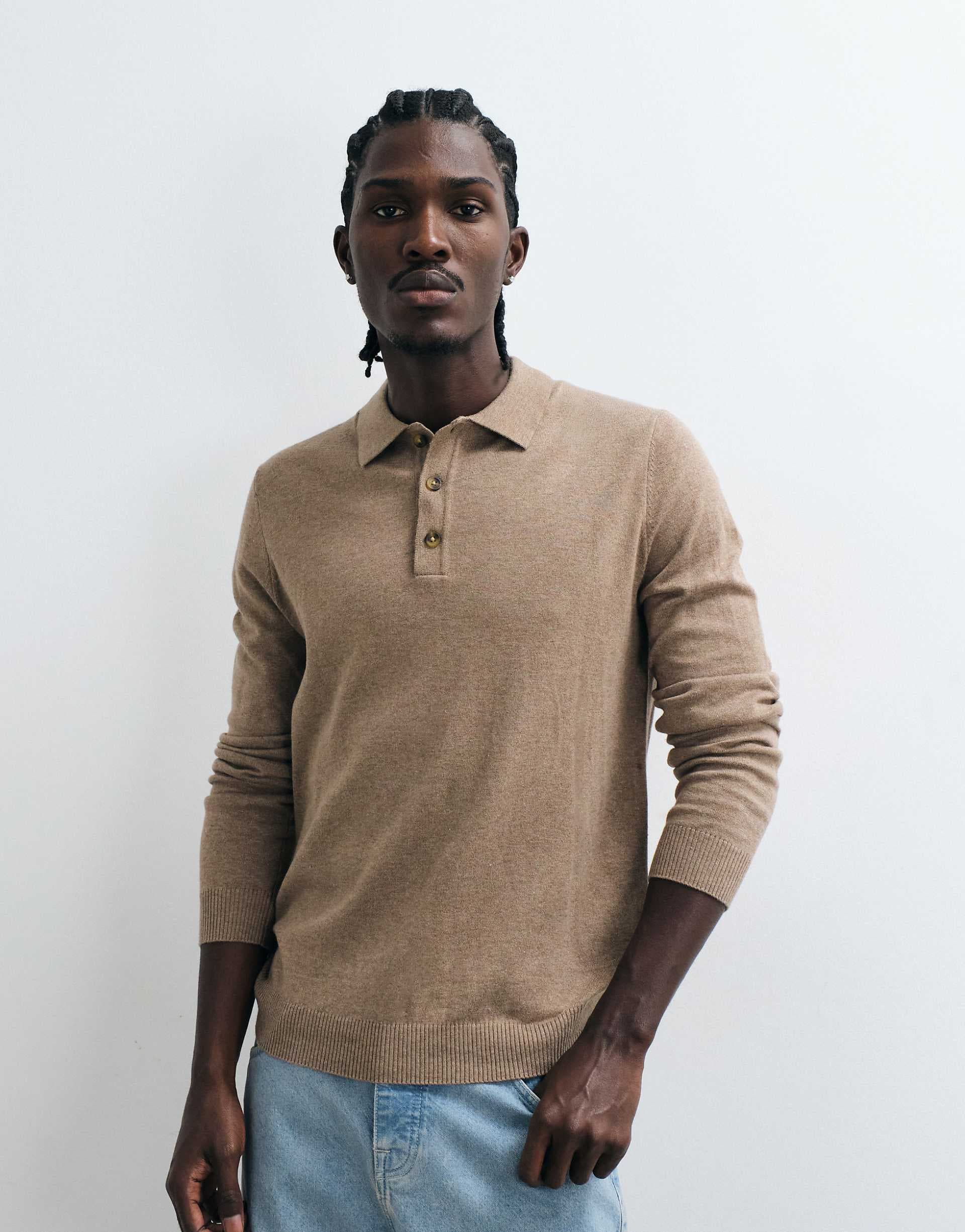 ONLY & SONS polo neck knit sweater in beige melange