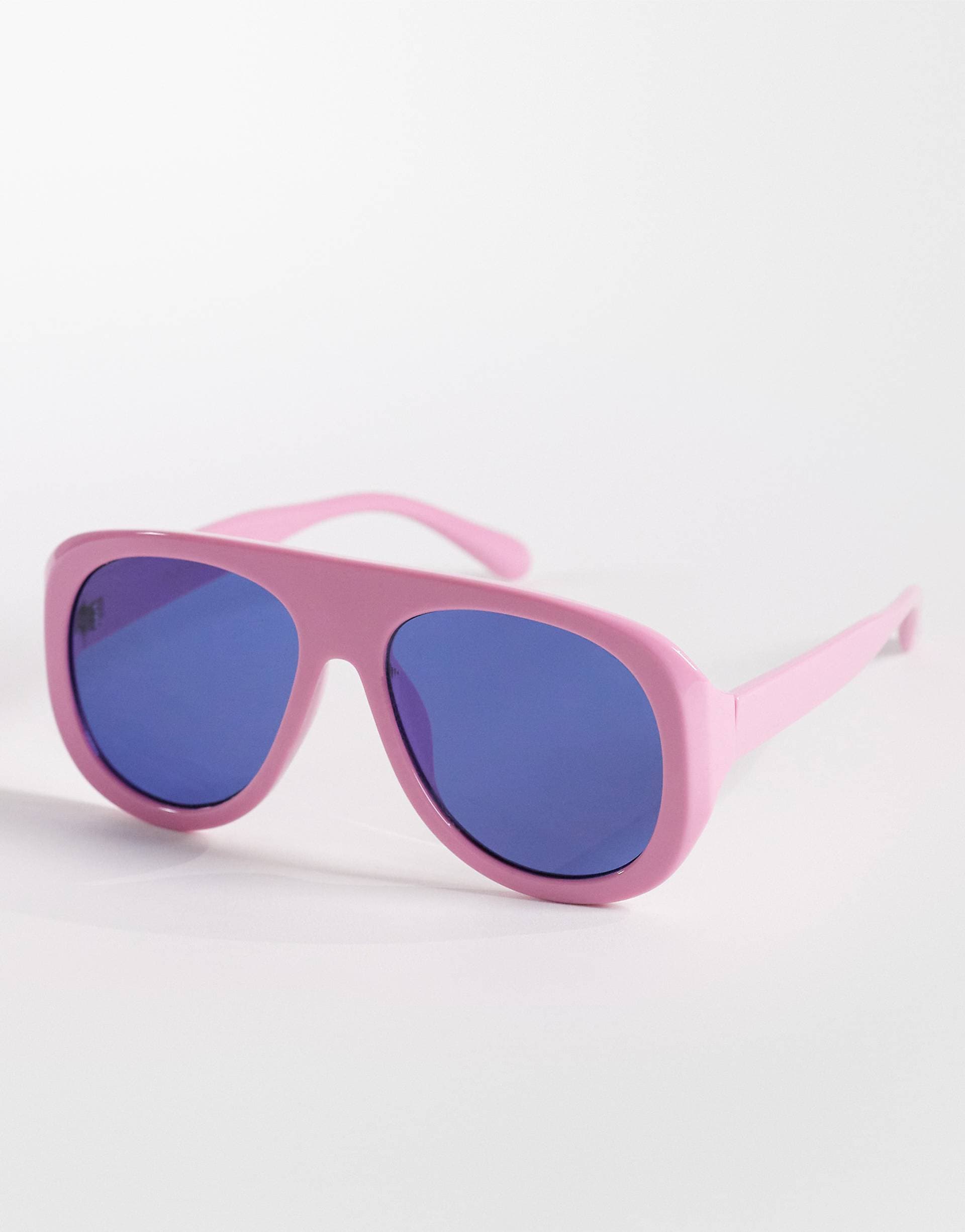 Kaiia exclusive chunky aviator sunglasses with blue lenses in pink