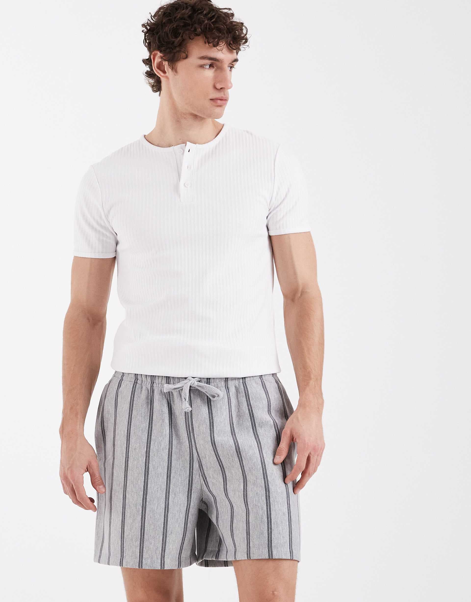 ASOS DESIGN oversized jersey short with striped print in gray