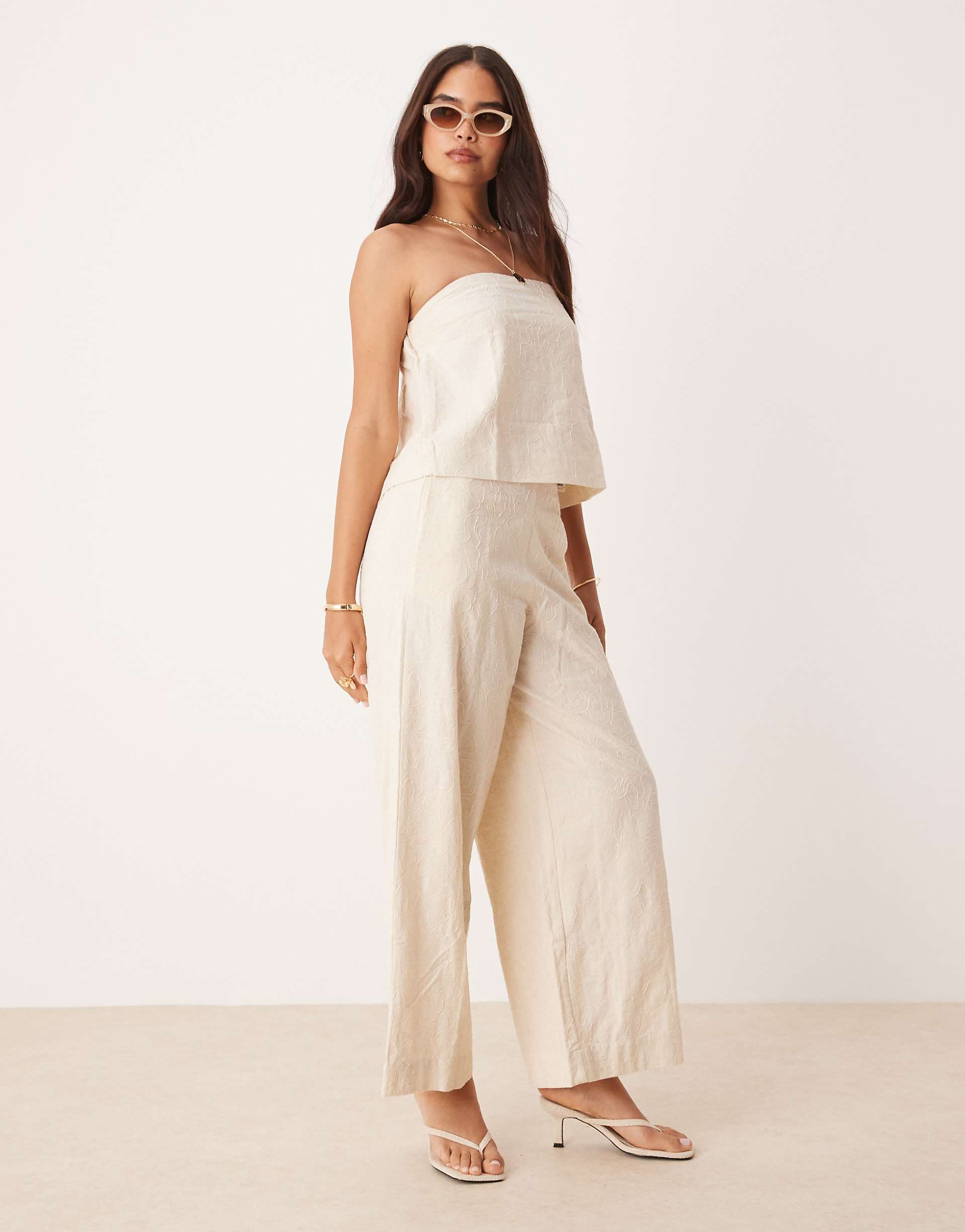 ASOS DEISIGN eyelet detailing pants in cream - part of a set