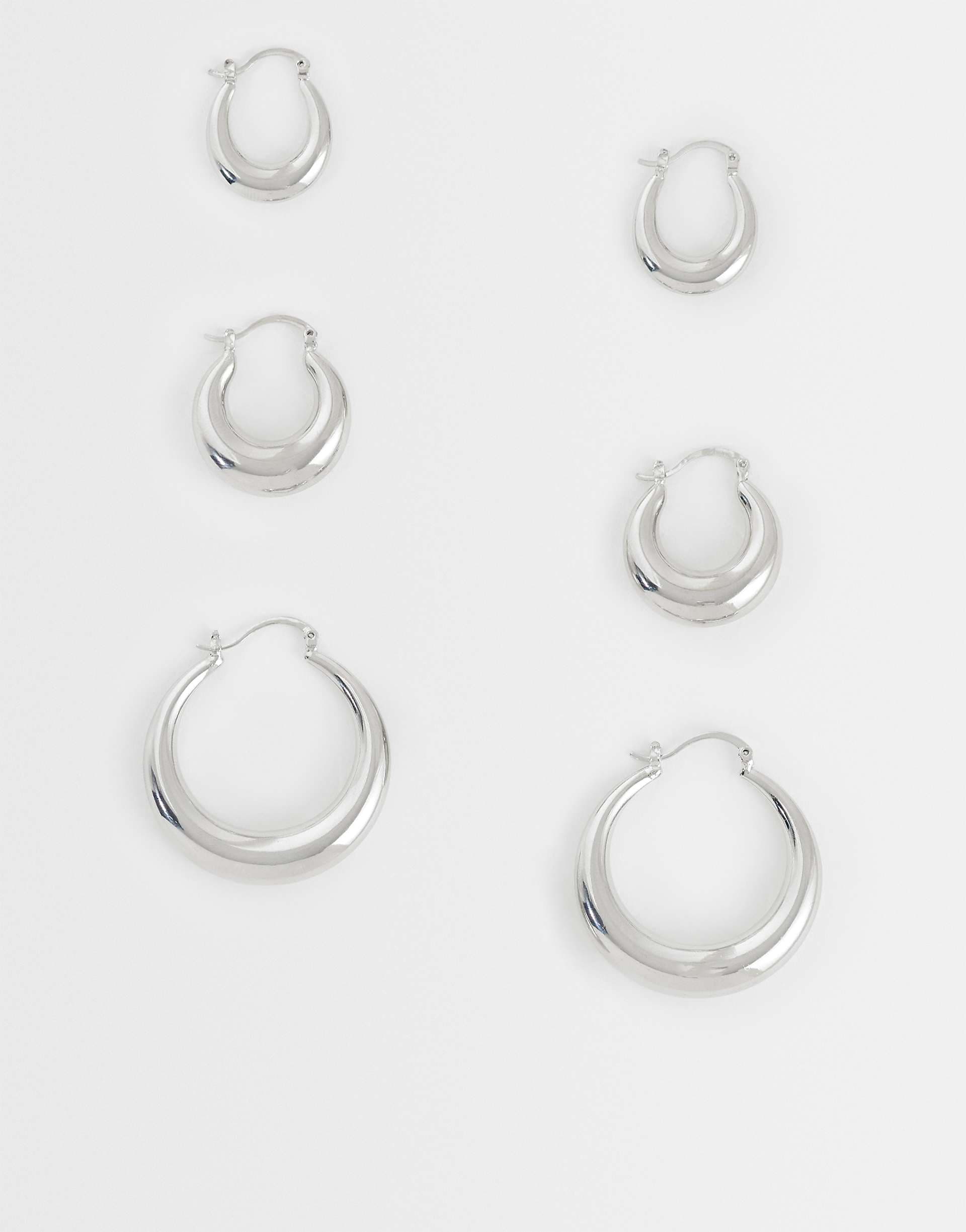 Kaiia exclusive 18k gold plated stainless steel 3 pack chunky hoop earrings in silver