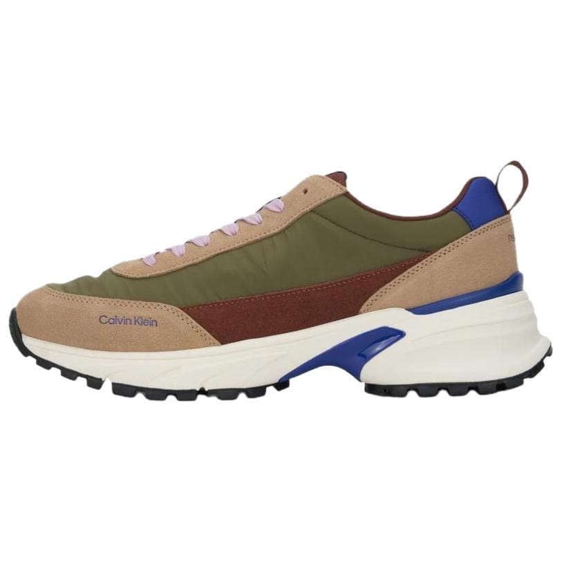 CKJ CALVIN KLEIN JEANS Split Leather Retro Color Block Running Sport Low-Top Casual Shoes Men's Brown/Orange/Khaki/Blue