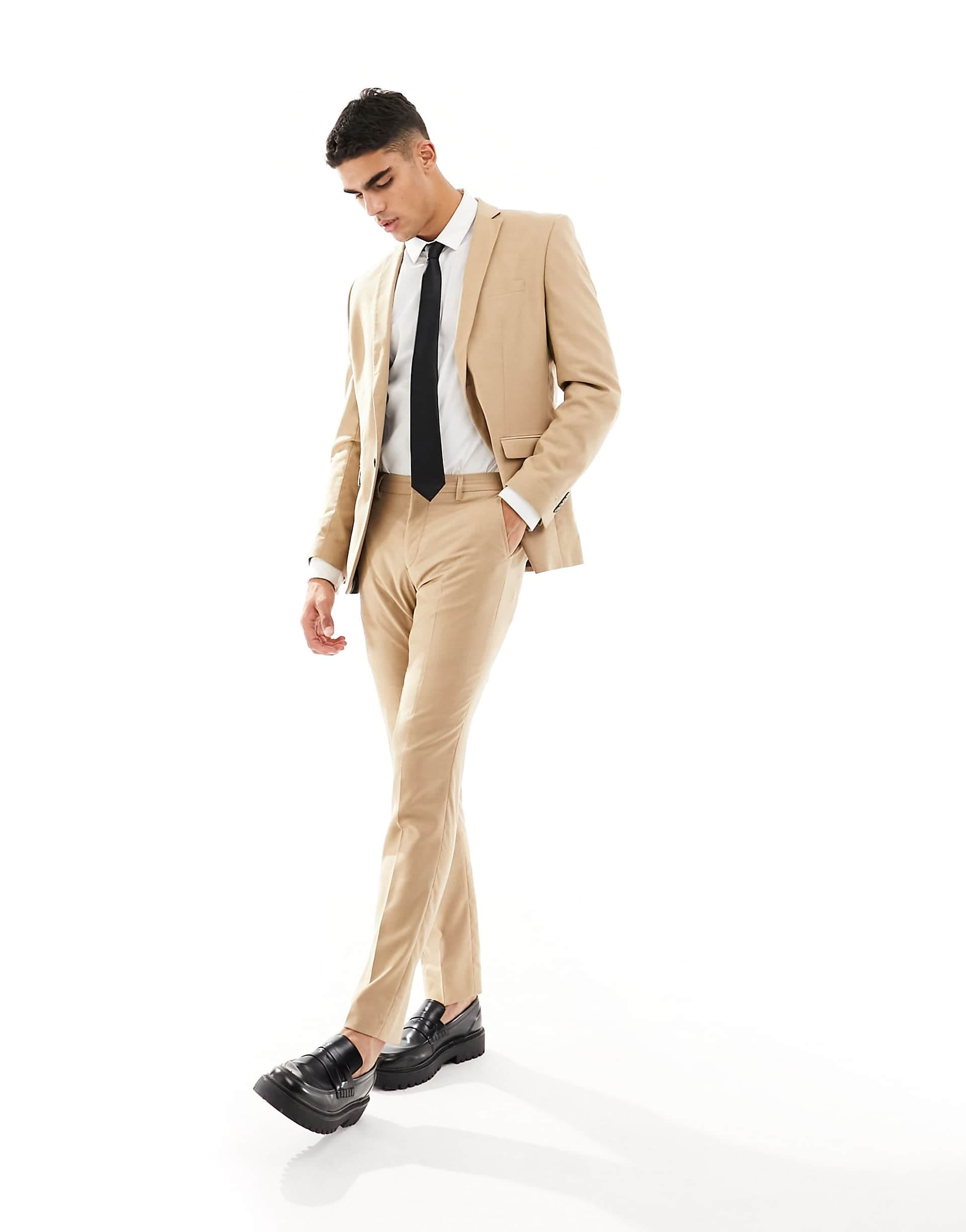 Jack & Jones Premium slim fit suit pants in beige