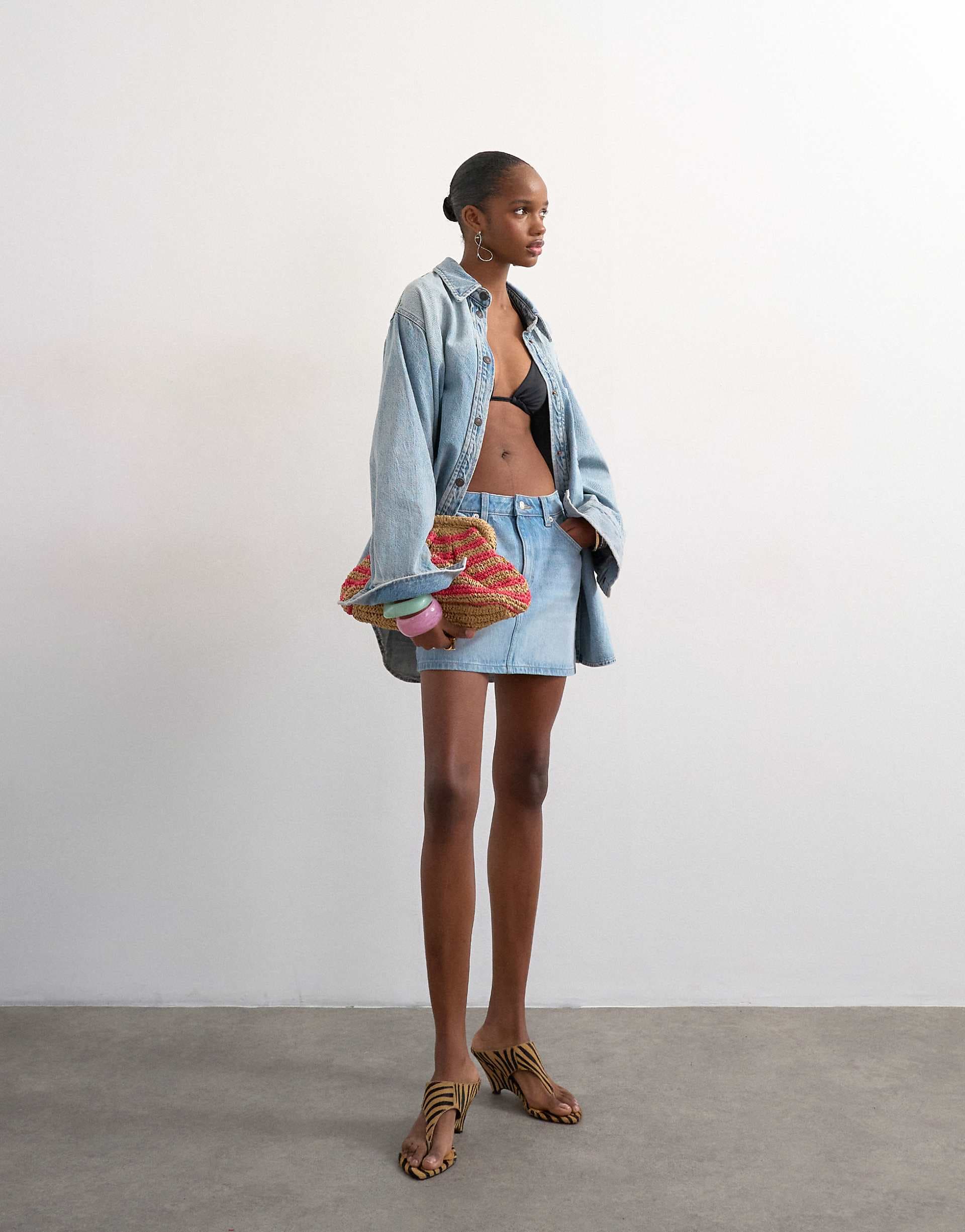 Topshop denim mini pelmet skirt in bleach