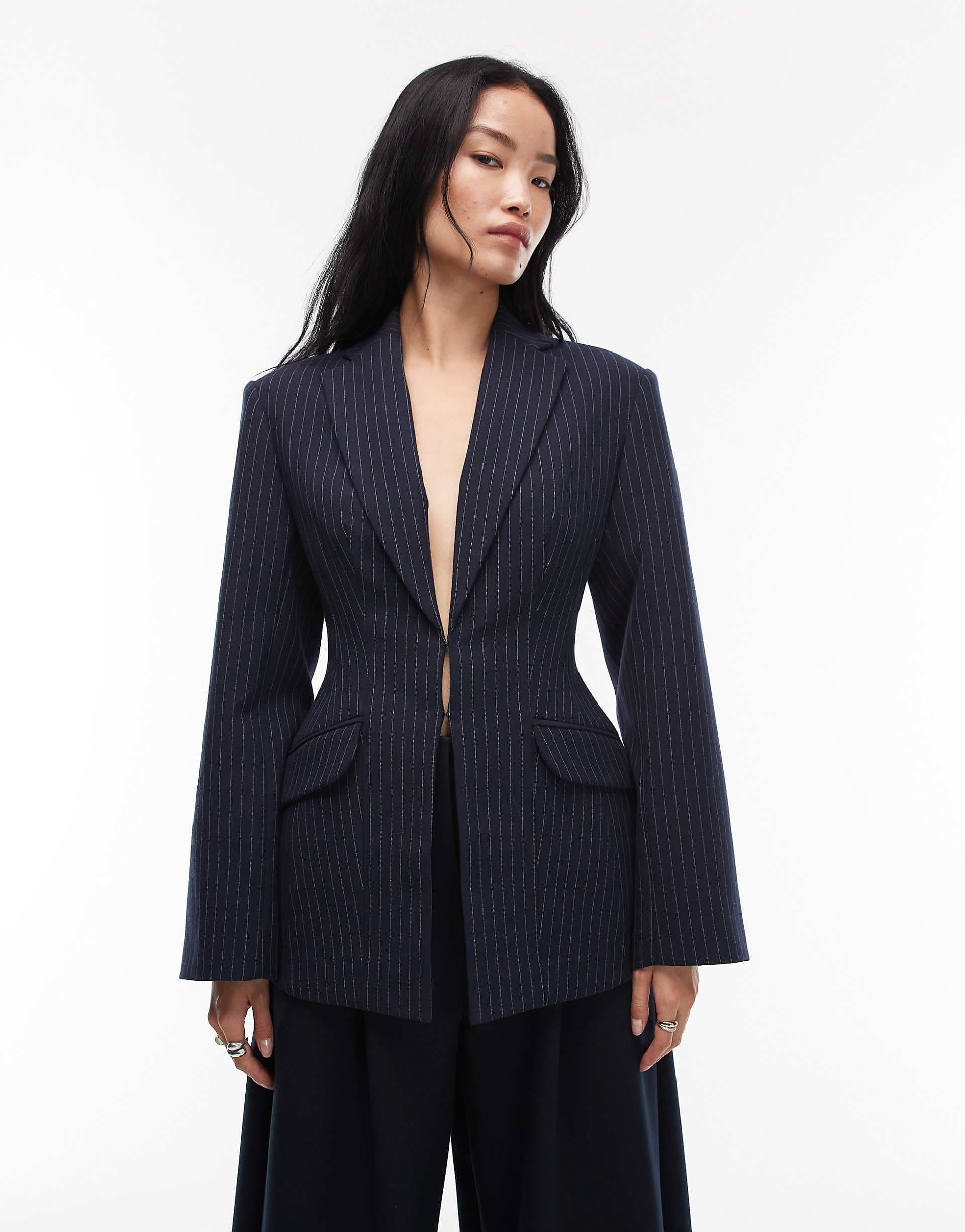 ASOS DESIGN ultimate sculpted suit blazer in navy pinstripes