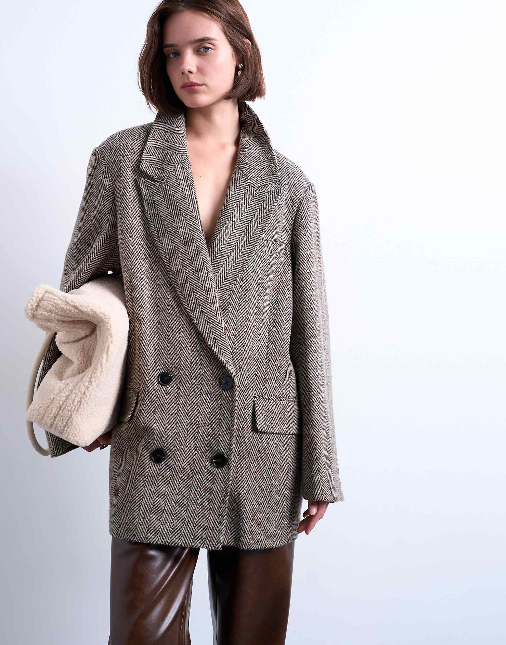 Topshop wool blend twill heritage blazer in multi