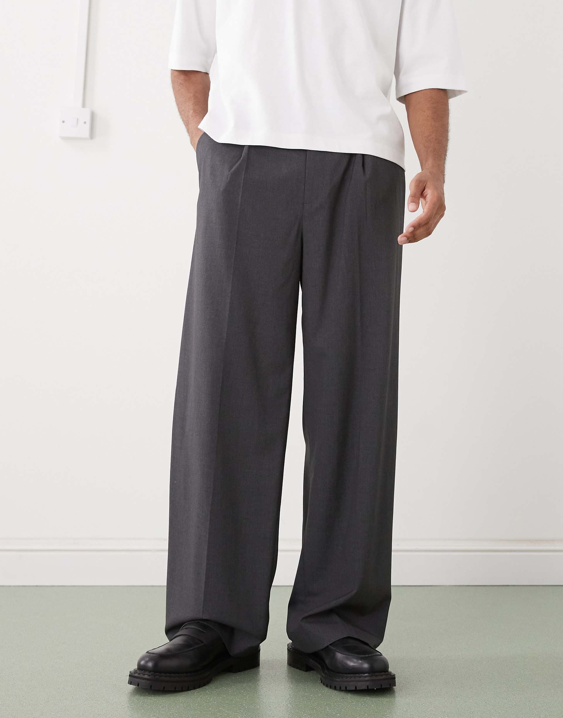 Weekday loose fit tailored pants in gray melange