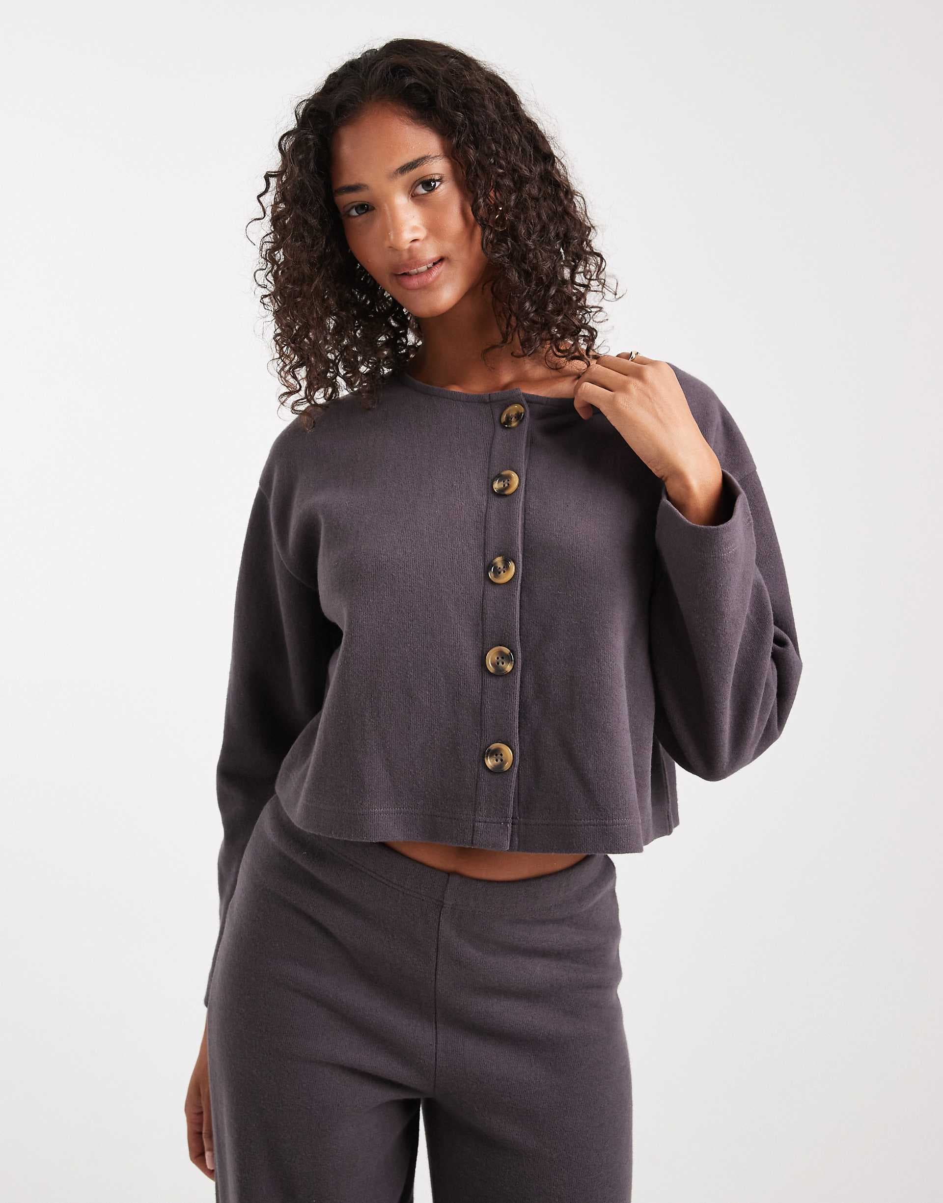 Miss Selfridge super soft cardigan set in charcoal