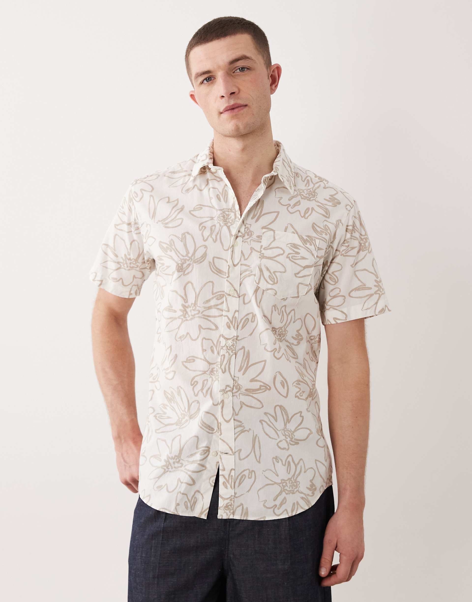 Jack & Jones short sleeve slim shirt in neutral floral