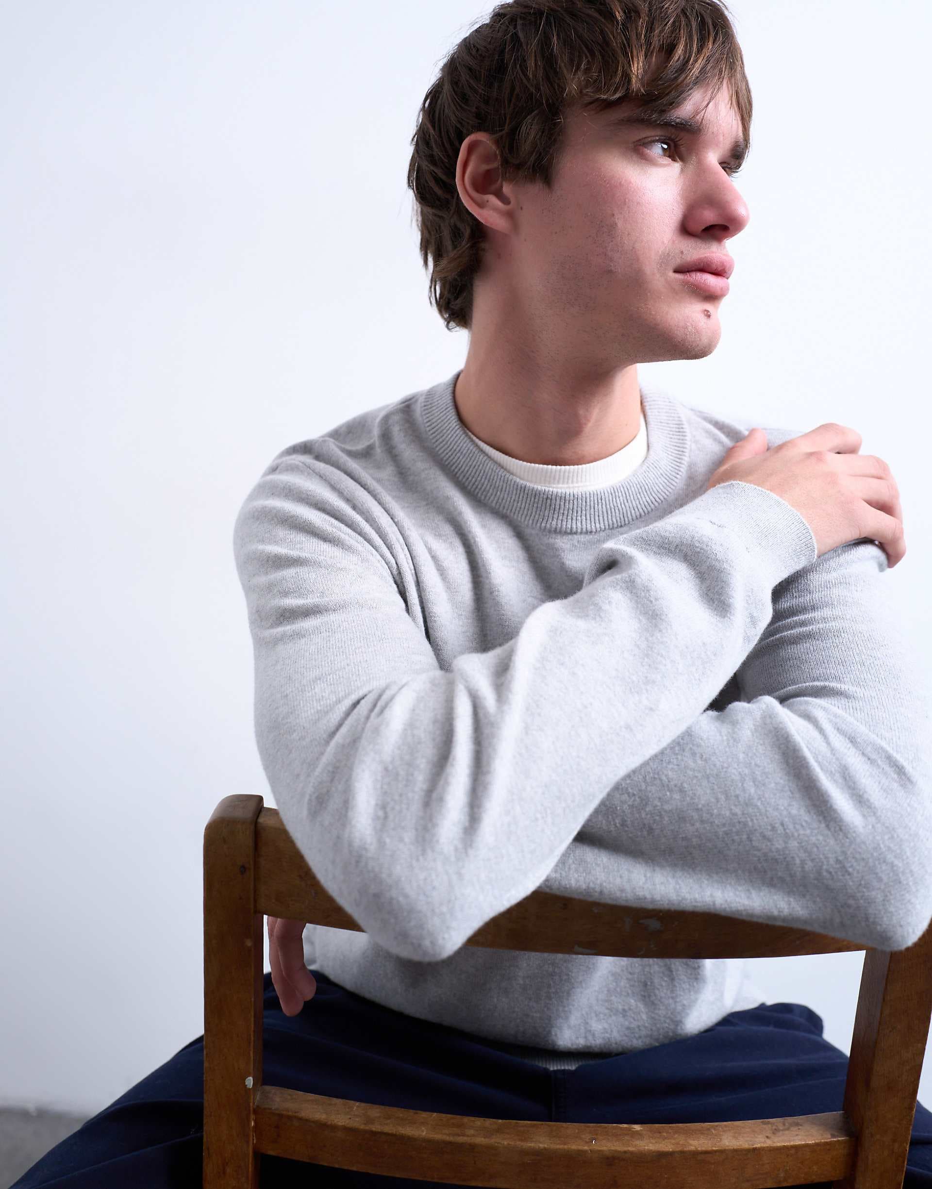 Topman essential knit crew neck sweater in light gray