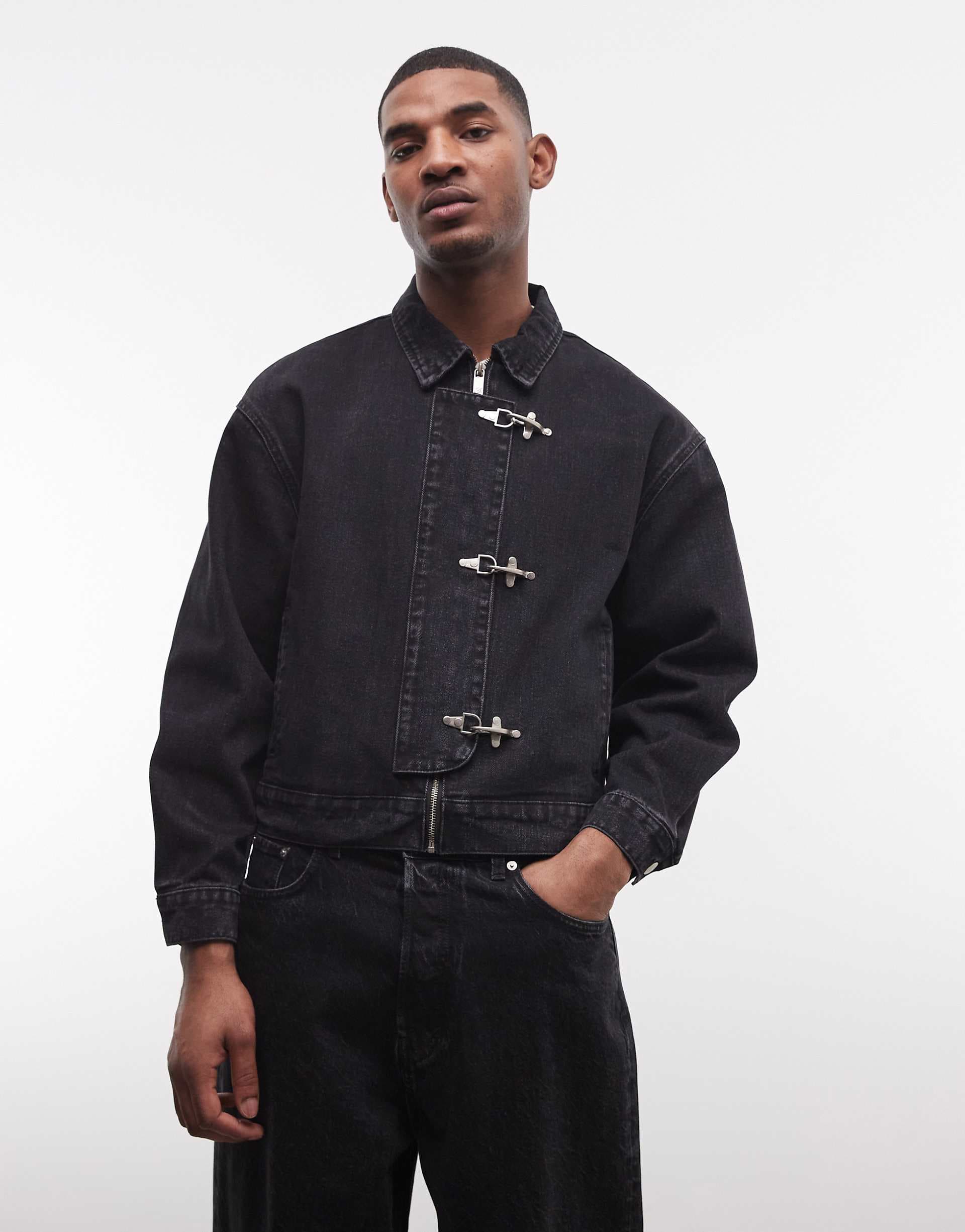 Liquor N Poker buckle detailing harrington jacket in black