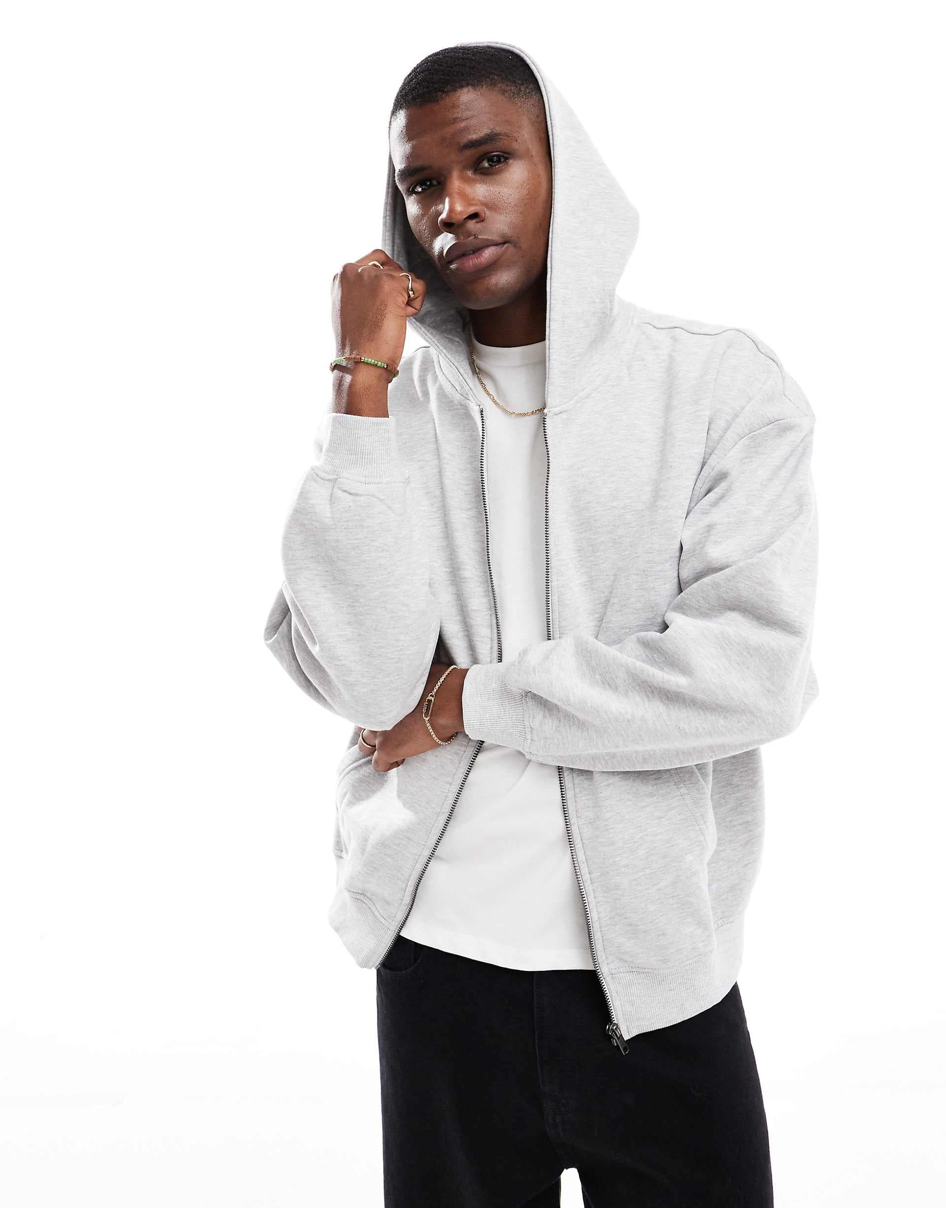 ONLY & SONS oversized zip up hoodie in light gray