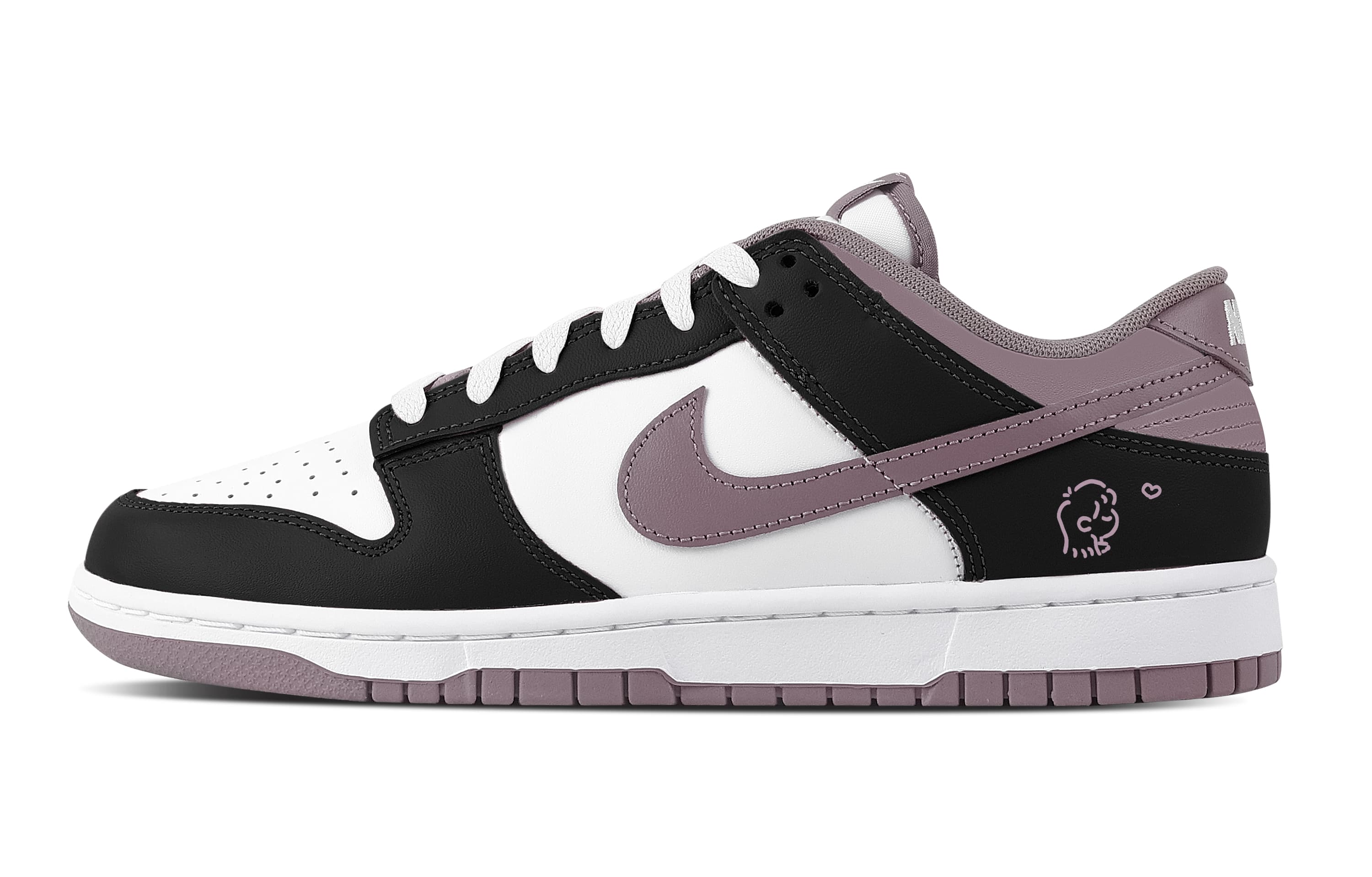 Custom Sneakers Nike Dunk Dark Purple Heartbeat Leather Couple Graffiti Niche Romantic Versatile Wear-Resistant Low-Top Skate Shoes Unisex Black
