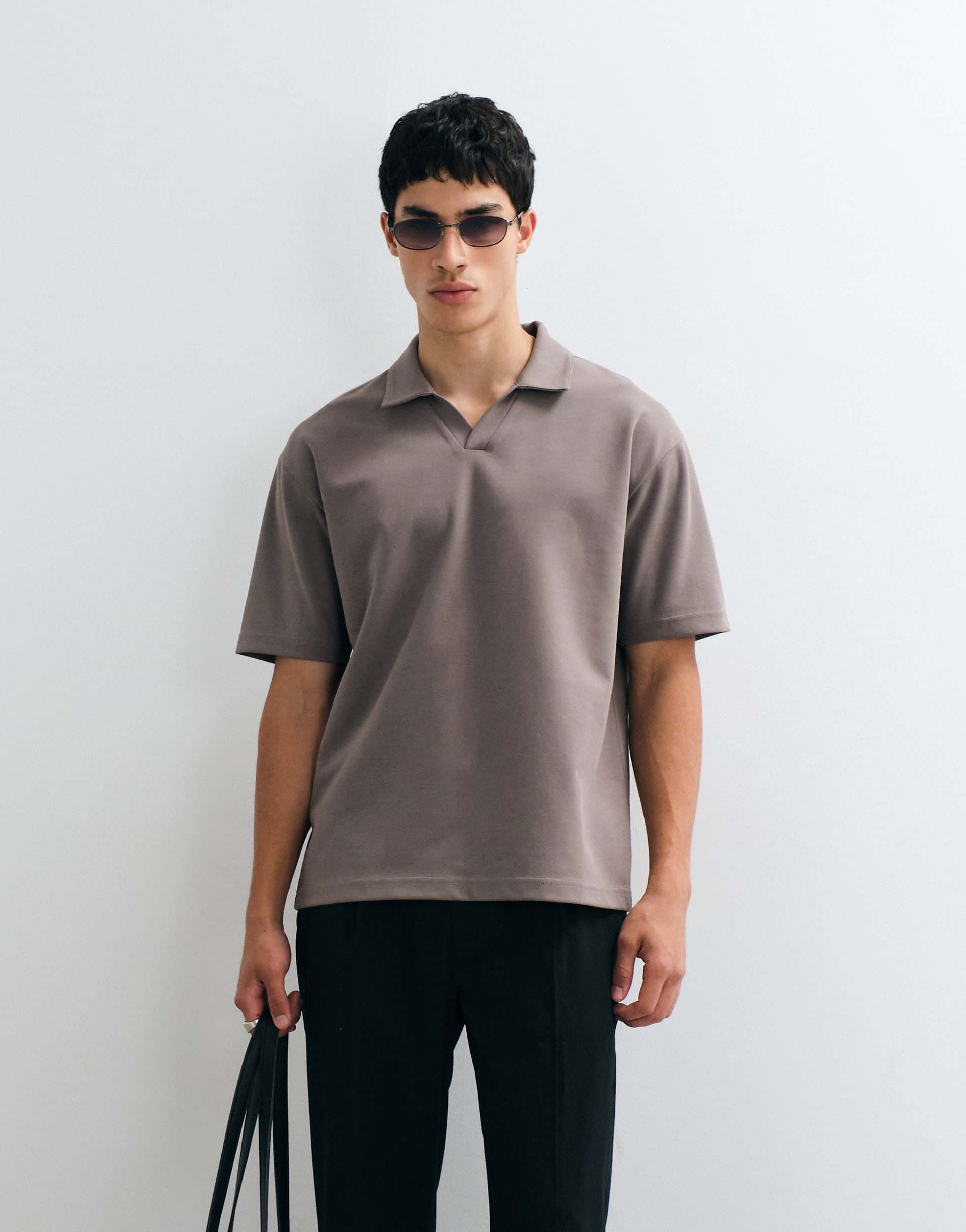 ASOS DESIGN breatheMAX™ relaxed polo in stone
