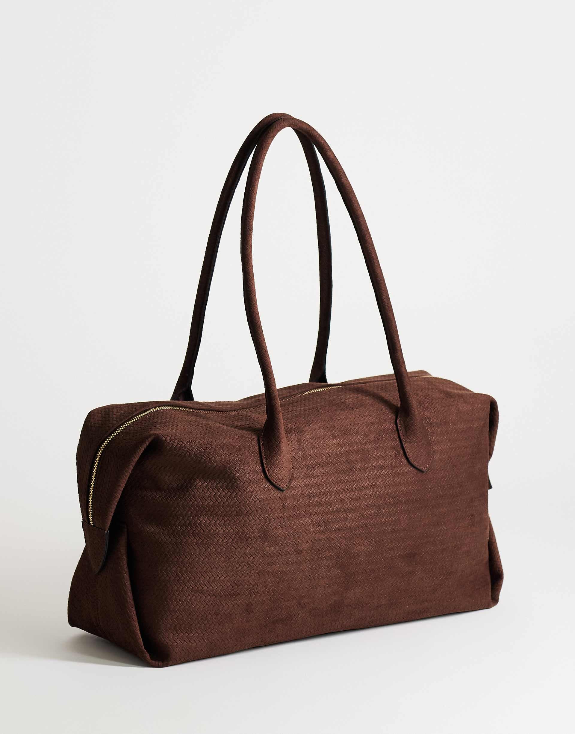 Topshop Tabby large suedette weekend bag in chocolate weave