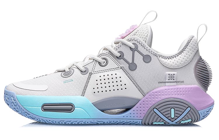 LINING All City 9 Basketball Shoes Men Low-Top Pearl White/Orchid Purple