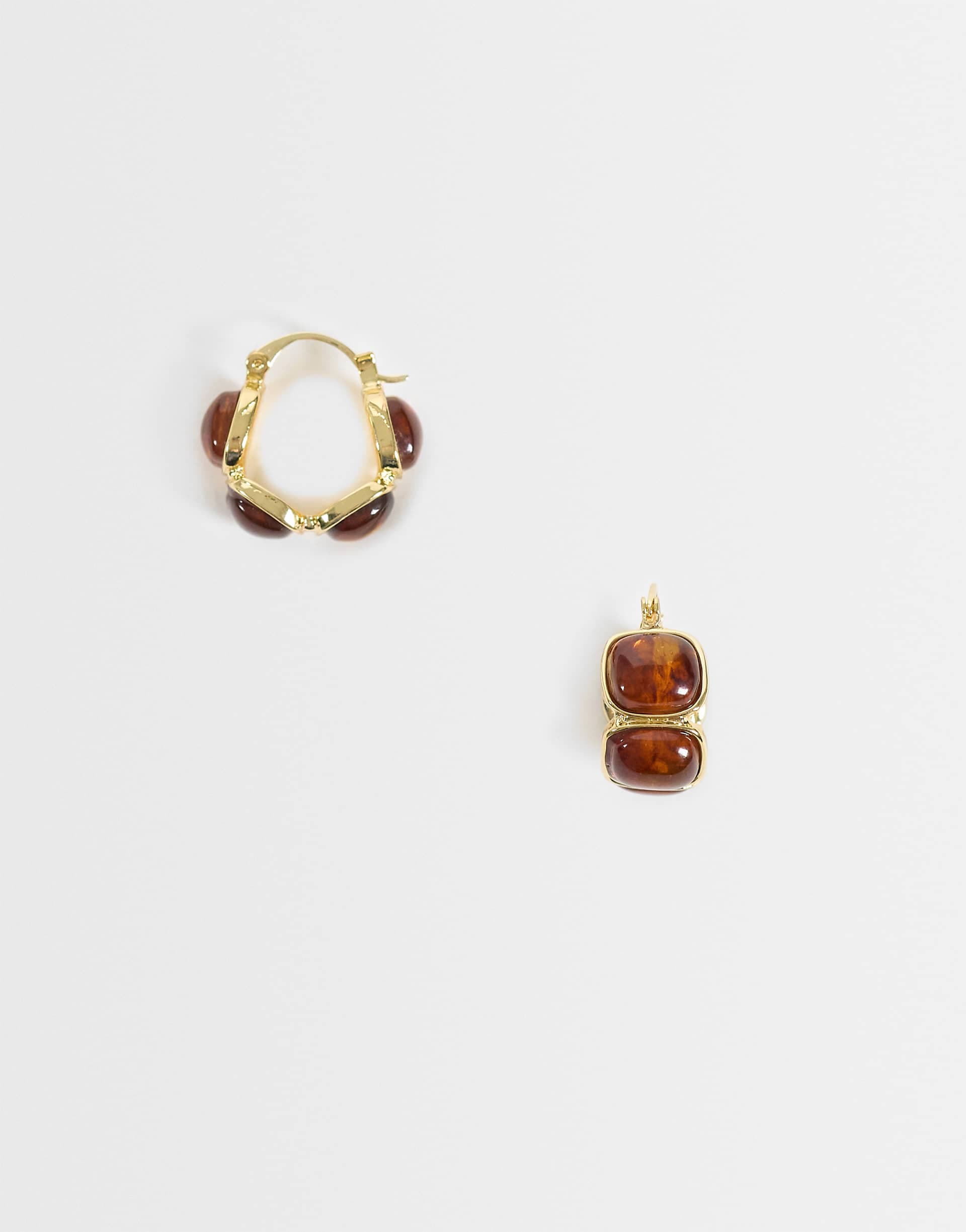 DesignB London amber resin hoop earrings in gold