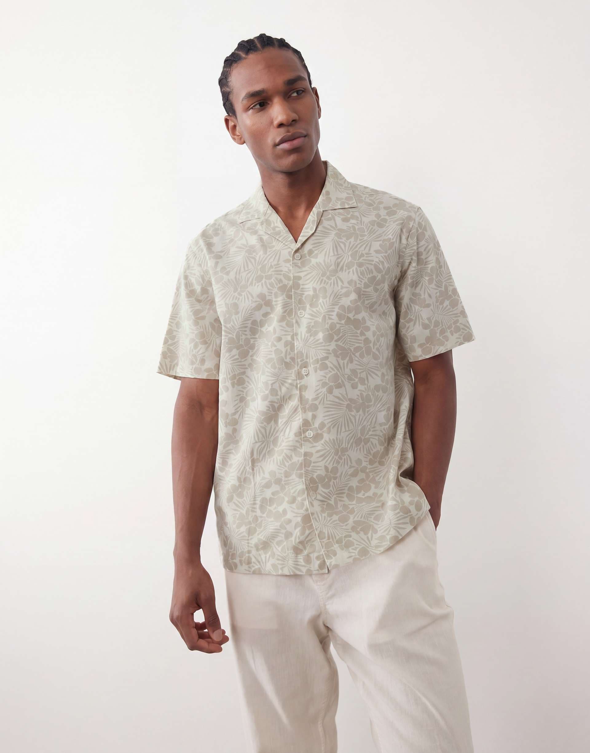 ONLY & SONS short sleeve shirt in beige and white floral