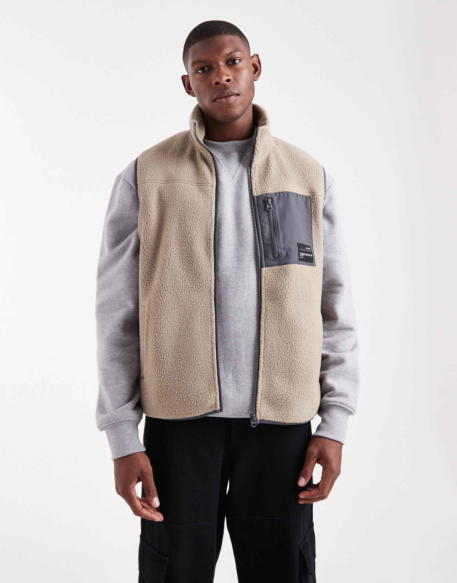 JJ Rebel zip fleece vest in beige