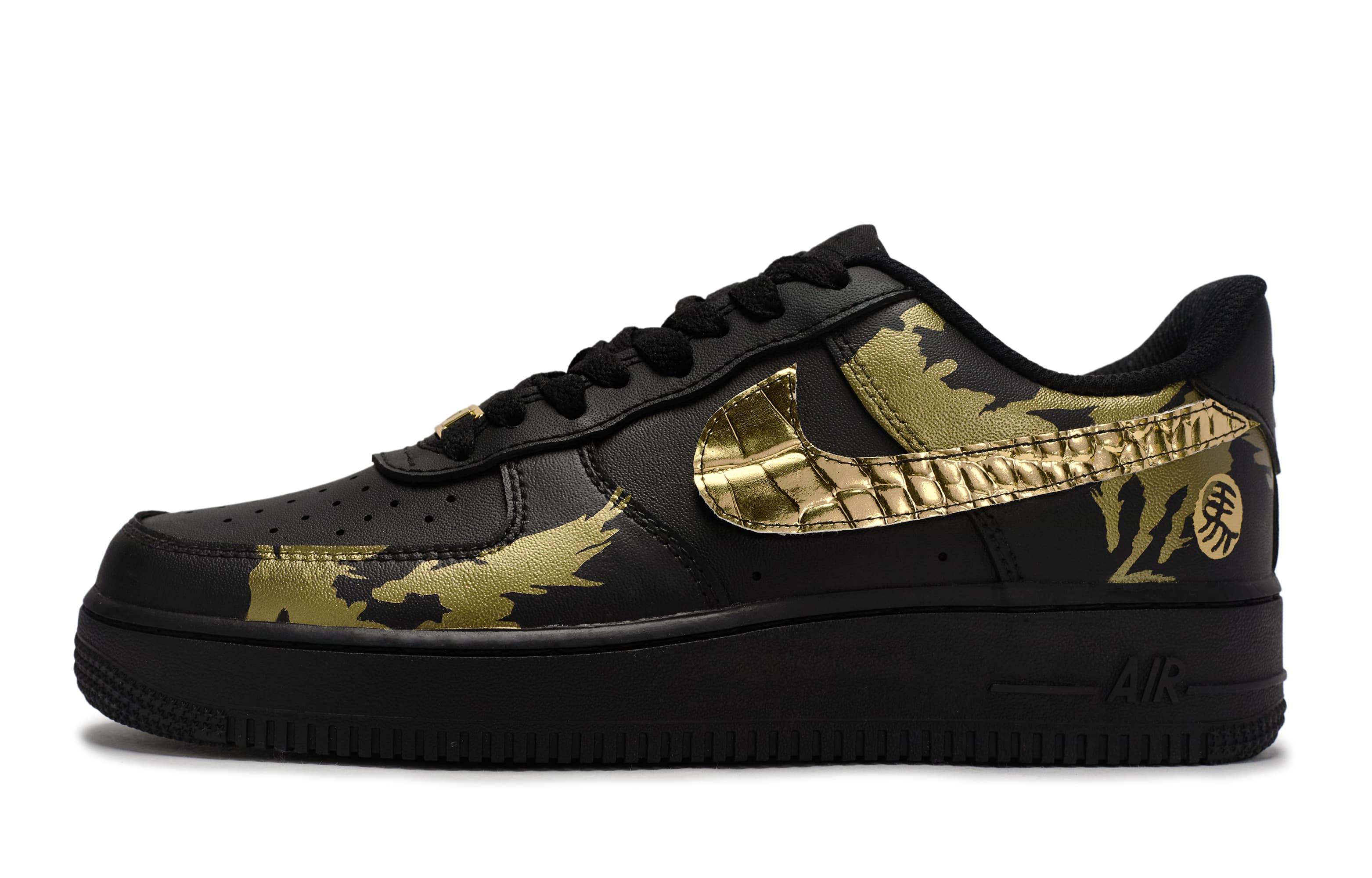 Custom Sneakers Nike Air Force 1 07 '811 Made' Gilt Noon Horse Year of the Horse Chinese Style New Year Low-Top Skate Shoes Women's Black Gold