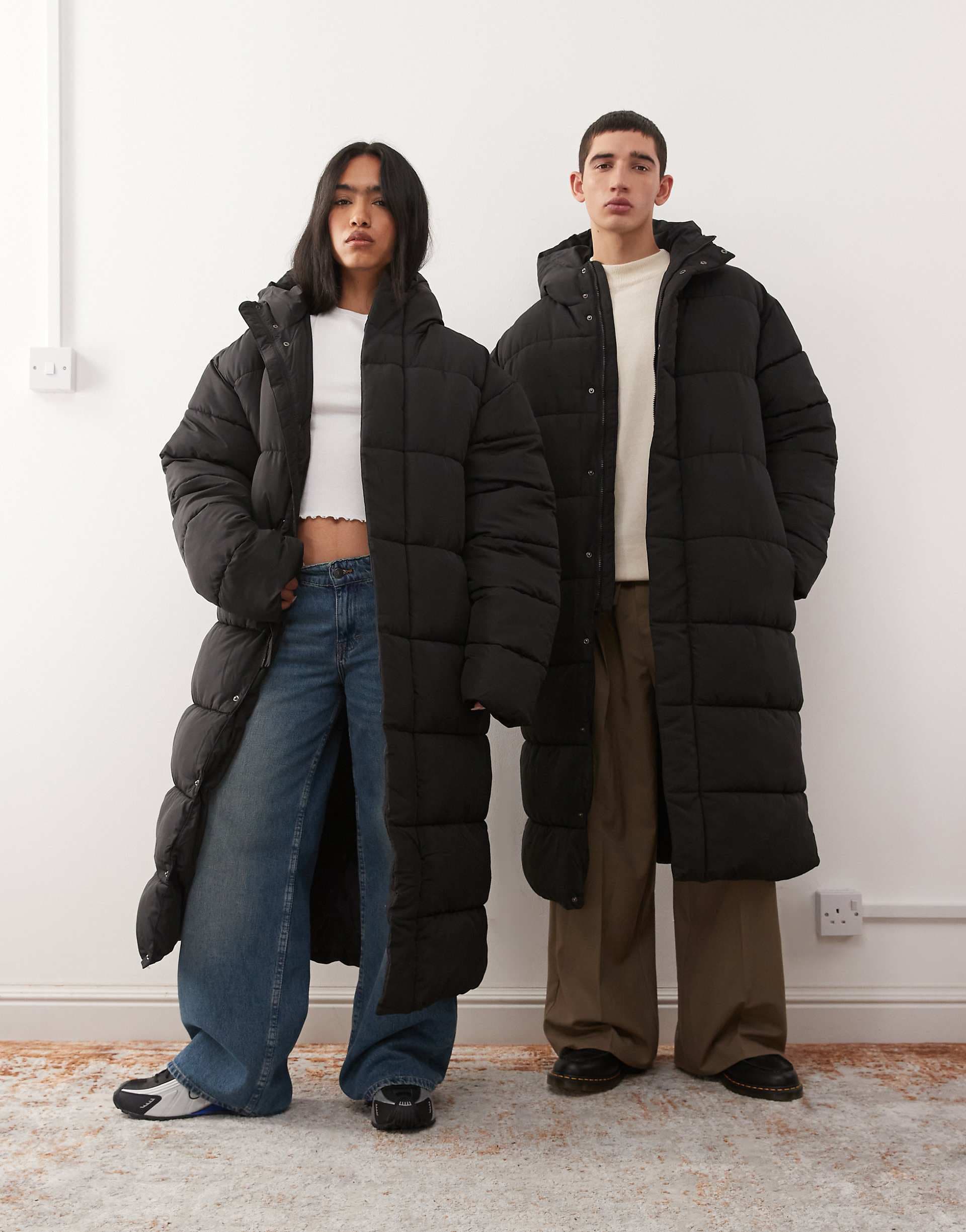 COLLUSION Unisex maxi puffer coat in black