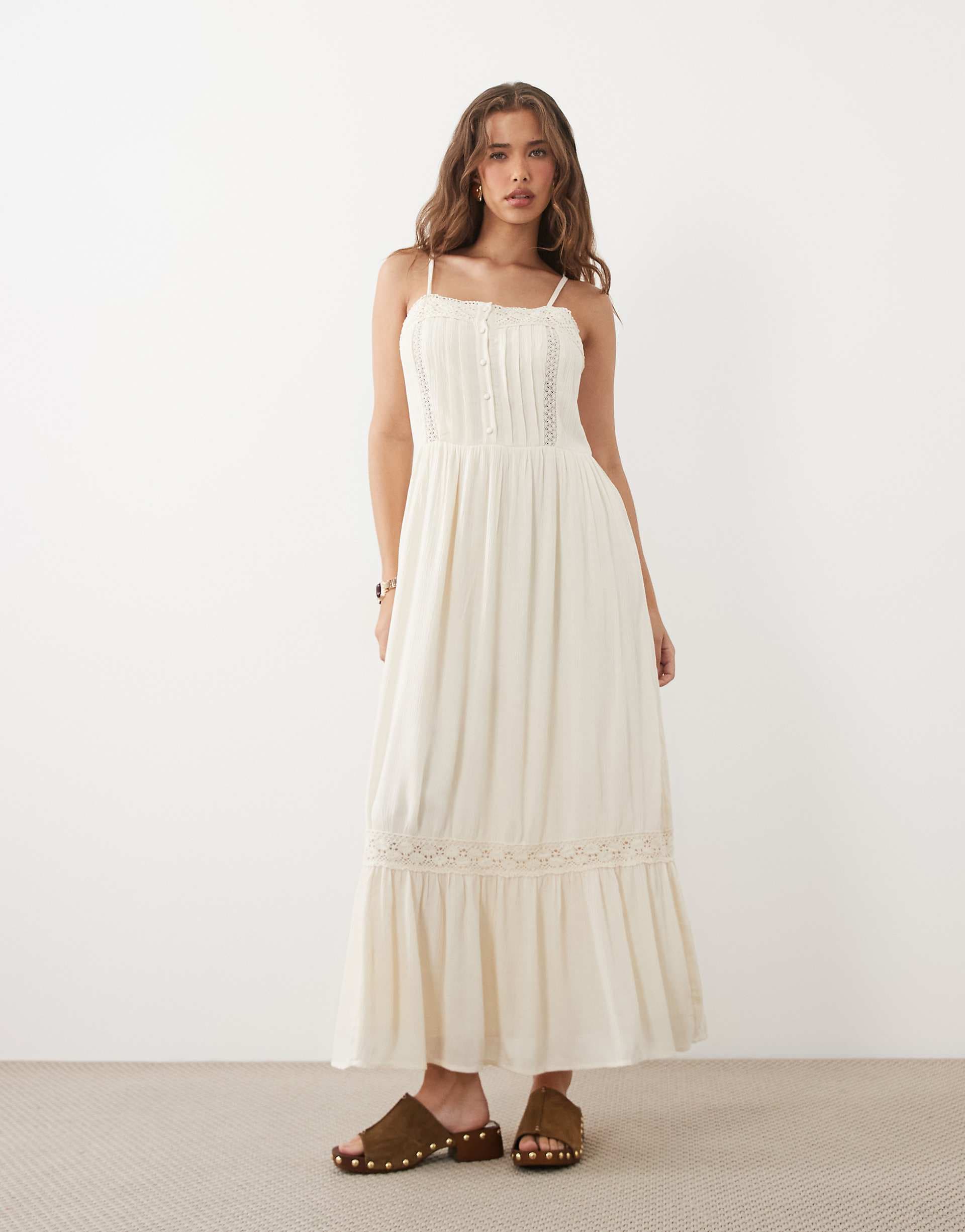 Miss Selfridge lace insert maxi dress in ivory