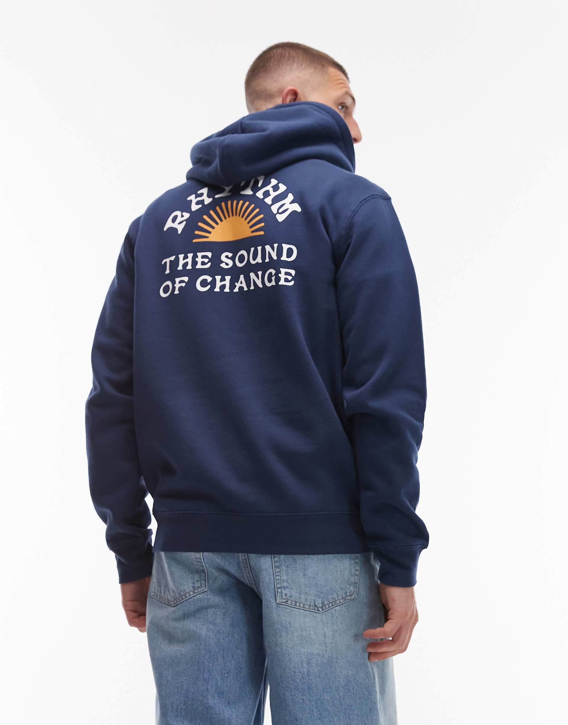 Rhythm Awake hoodie with back print in navy