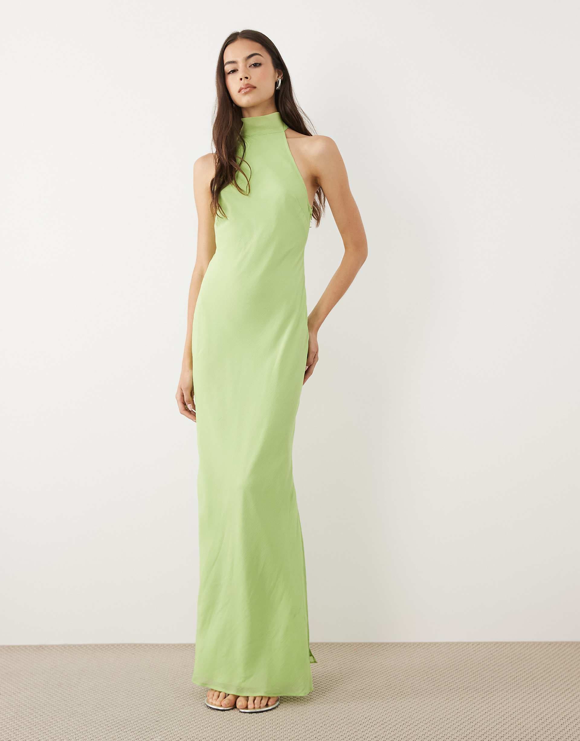 ASOS DESIGN Tall chiffon high neck midi dress in green