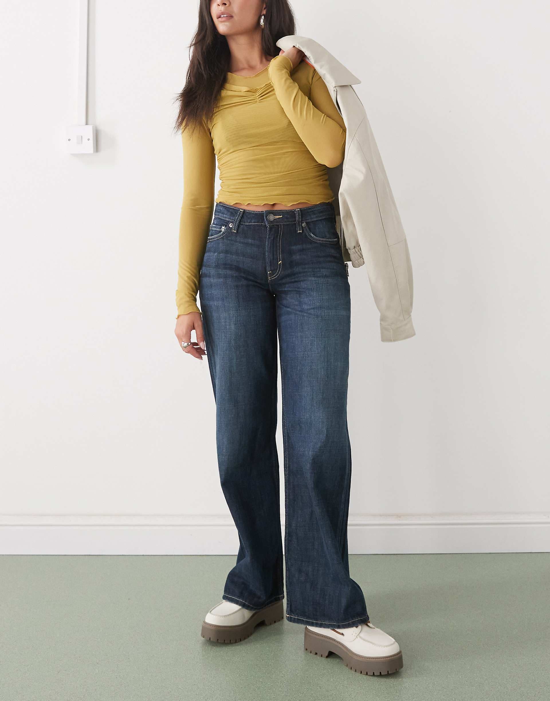 Weekday Ample low waist baggy fit jeans in dark blue wash