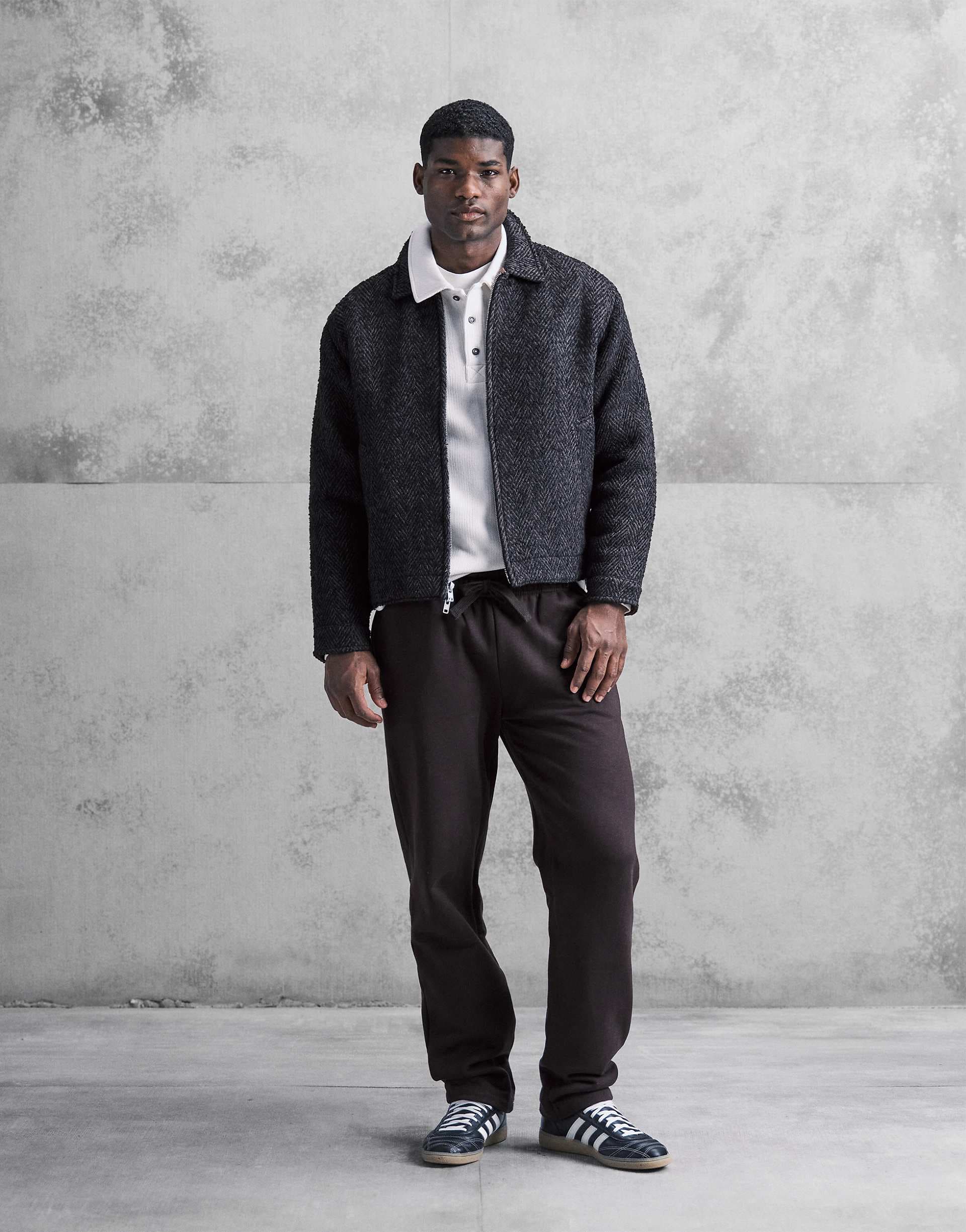 Abercrombie & Fitch wool blend herringbone jacket in dark brown