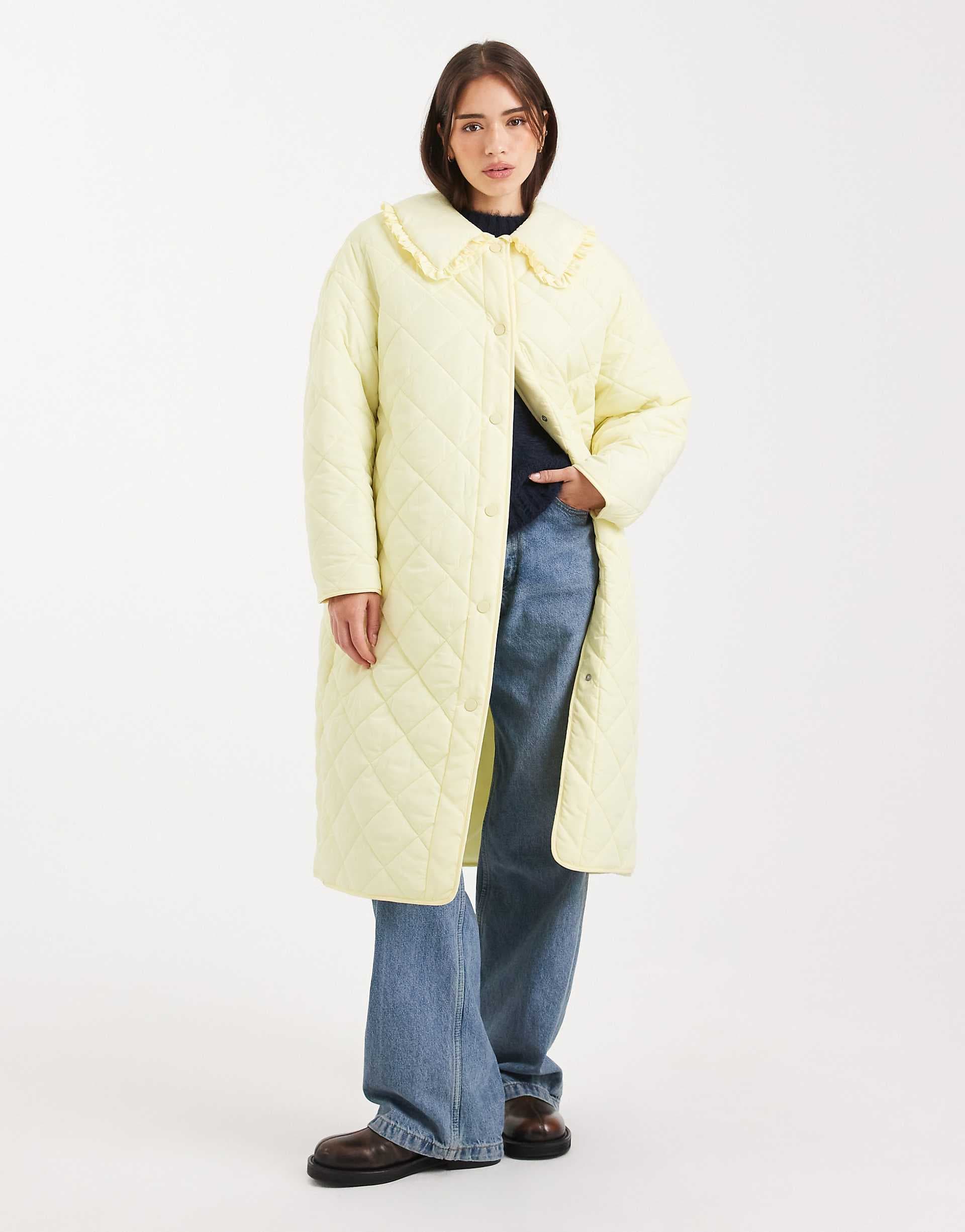 Miss Selfridge quilted maxi coat in buttermilk