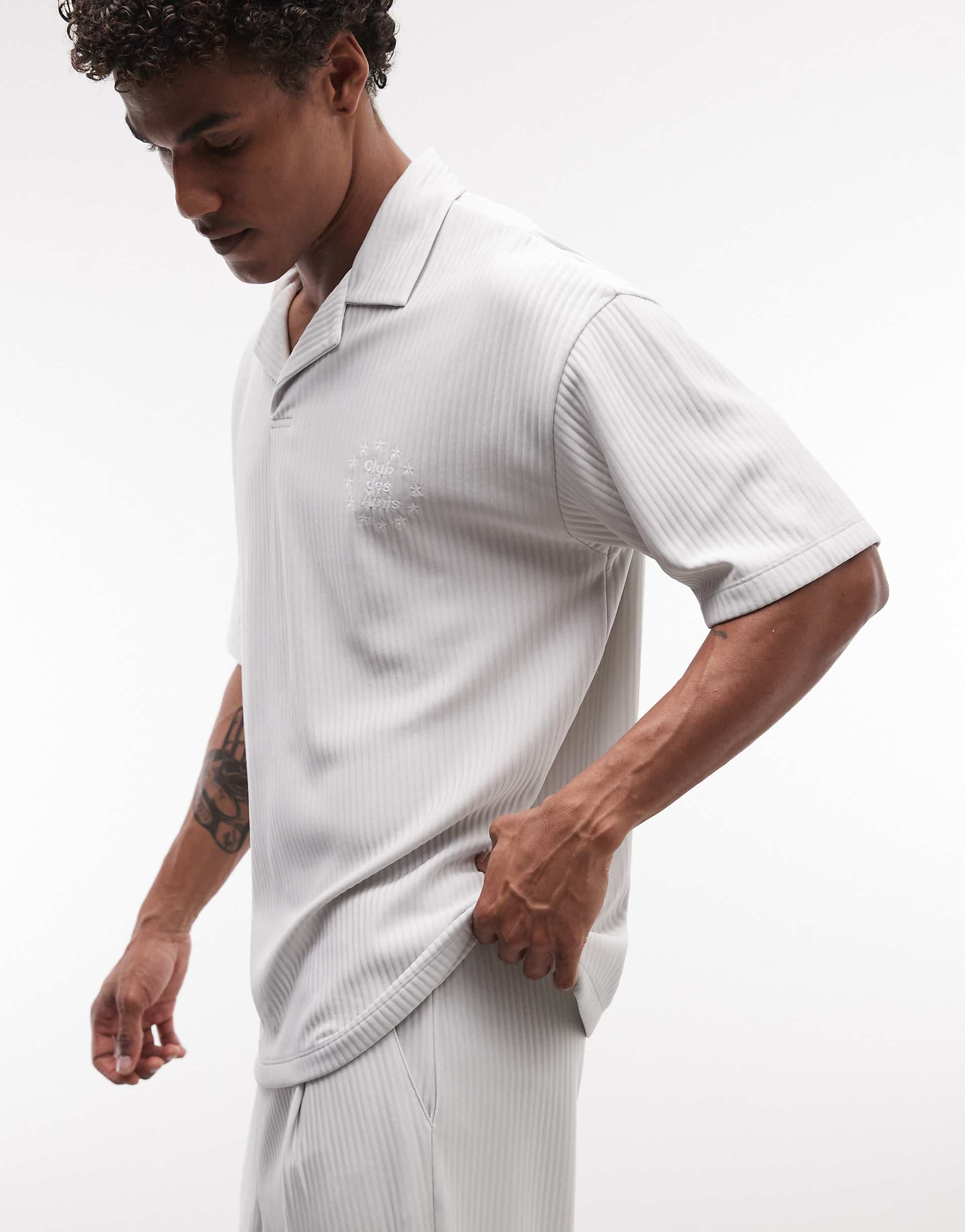 ASOS DESIGN heavyweight oversized ribbed T-shirt with chest embroidery in gray - part of a set