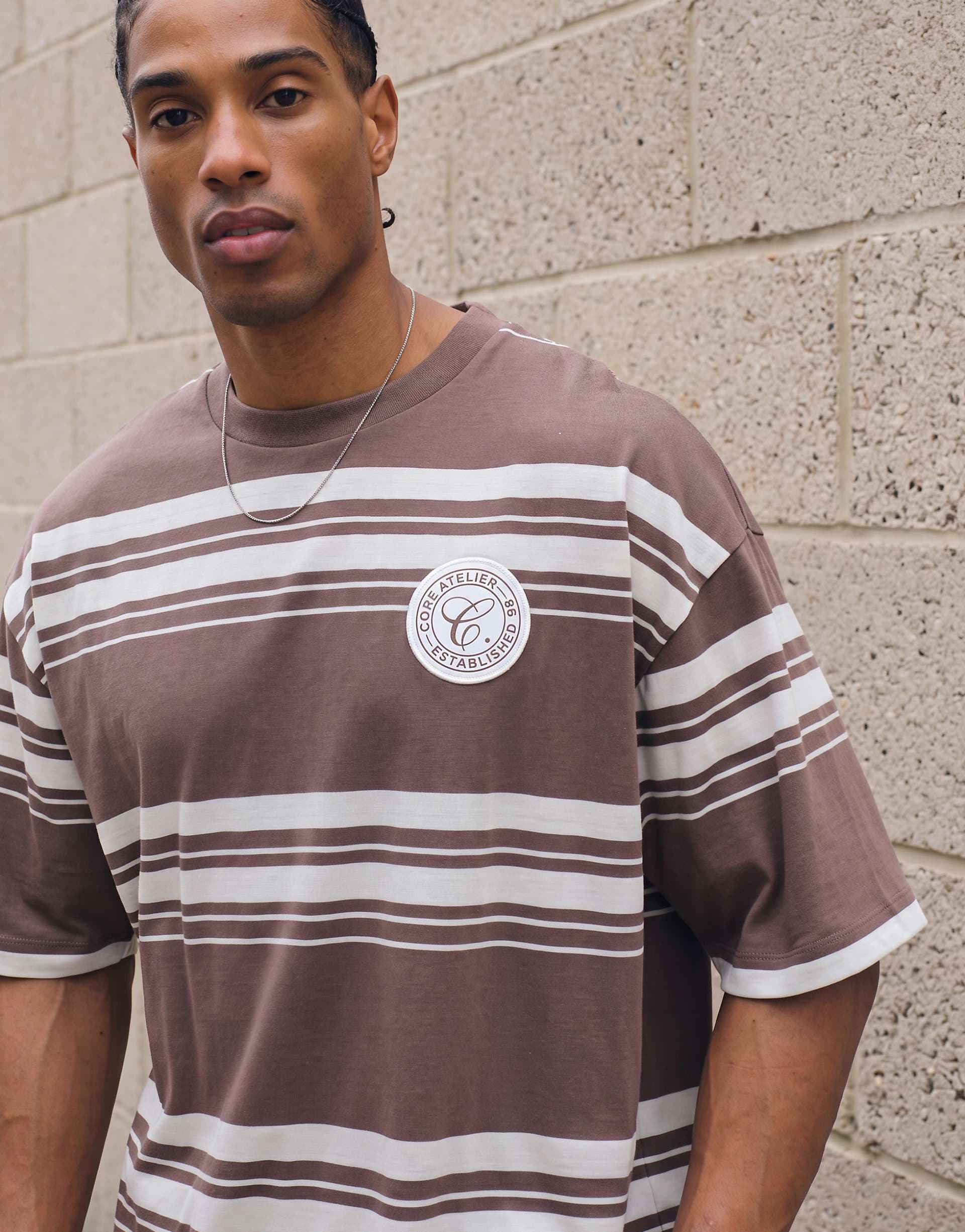 ASOS DESIGN heavyweight oversized t-shirt in brown stripes