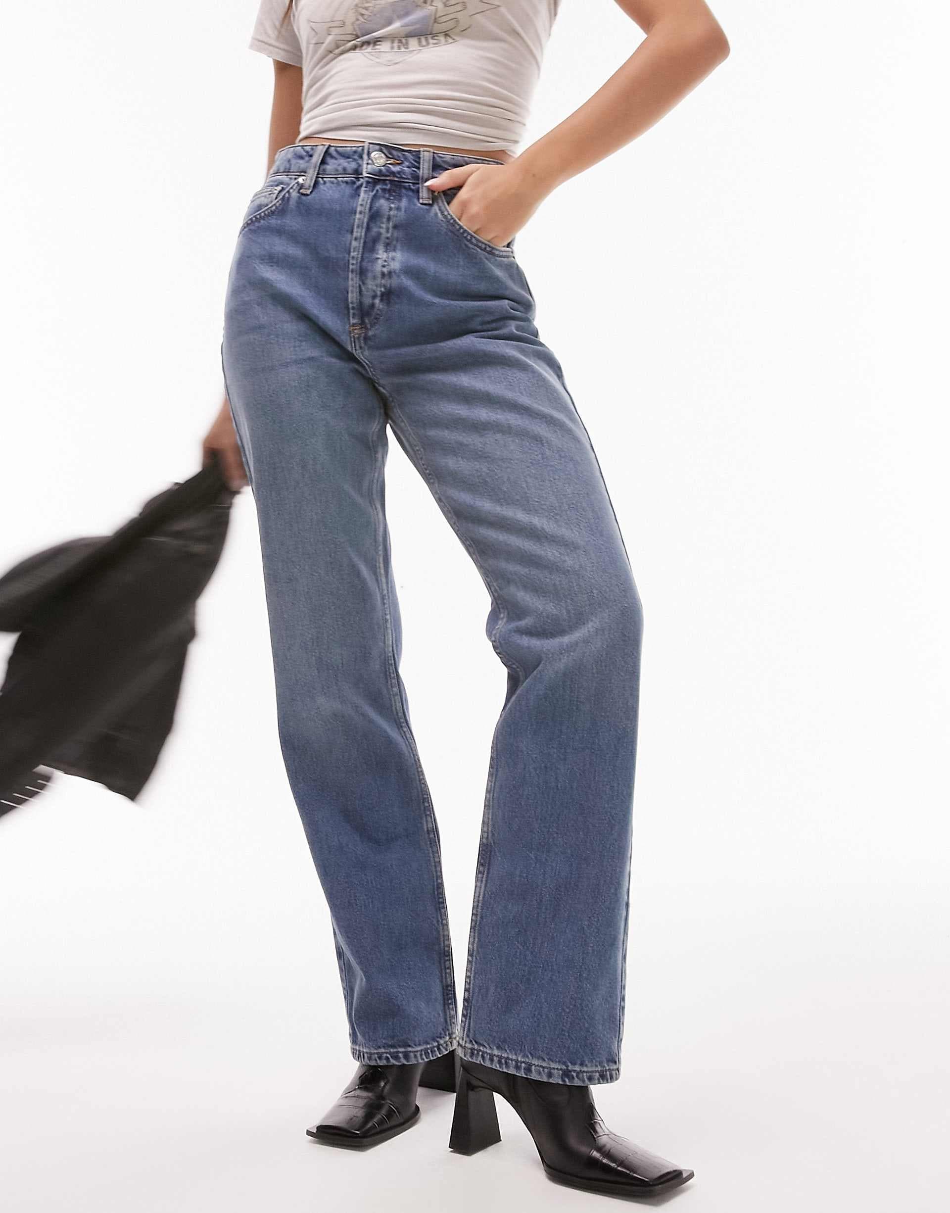 Topshop Hourglass Kort high rise straight jean in mid blue