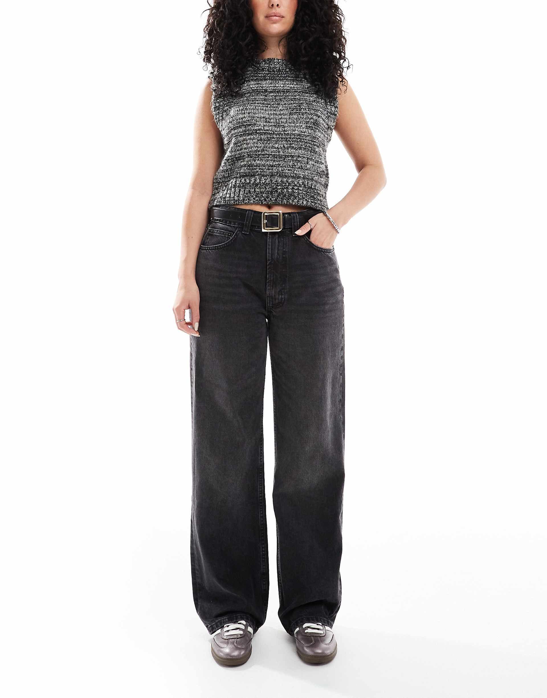 ASOS DESIGN Hourglass wide leg dad jeans in washed black