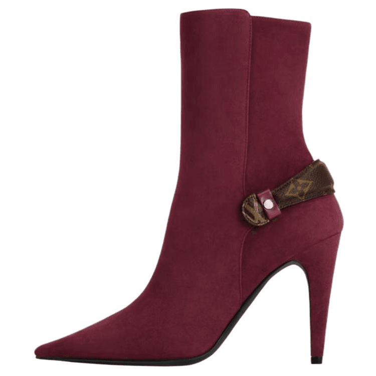 LOUIS VUITTON Legacy Suede Calfskin Pointed Toe Zip Ankle Boots Short Boots 10cm Women's Purple