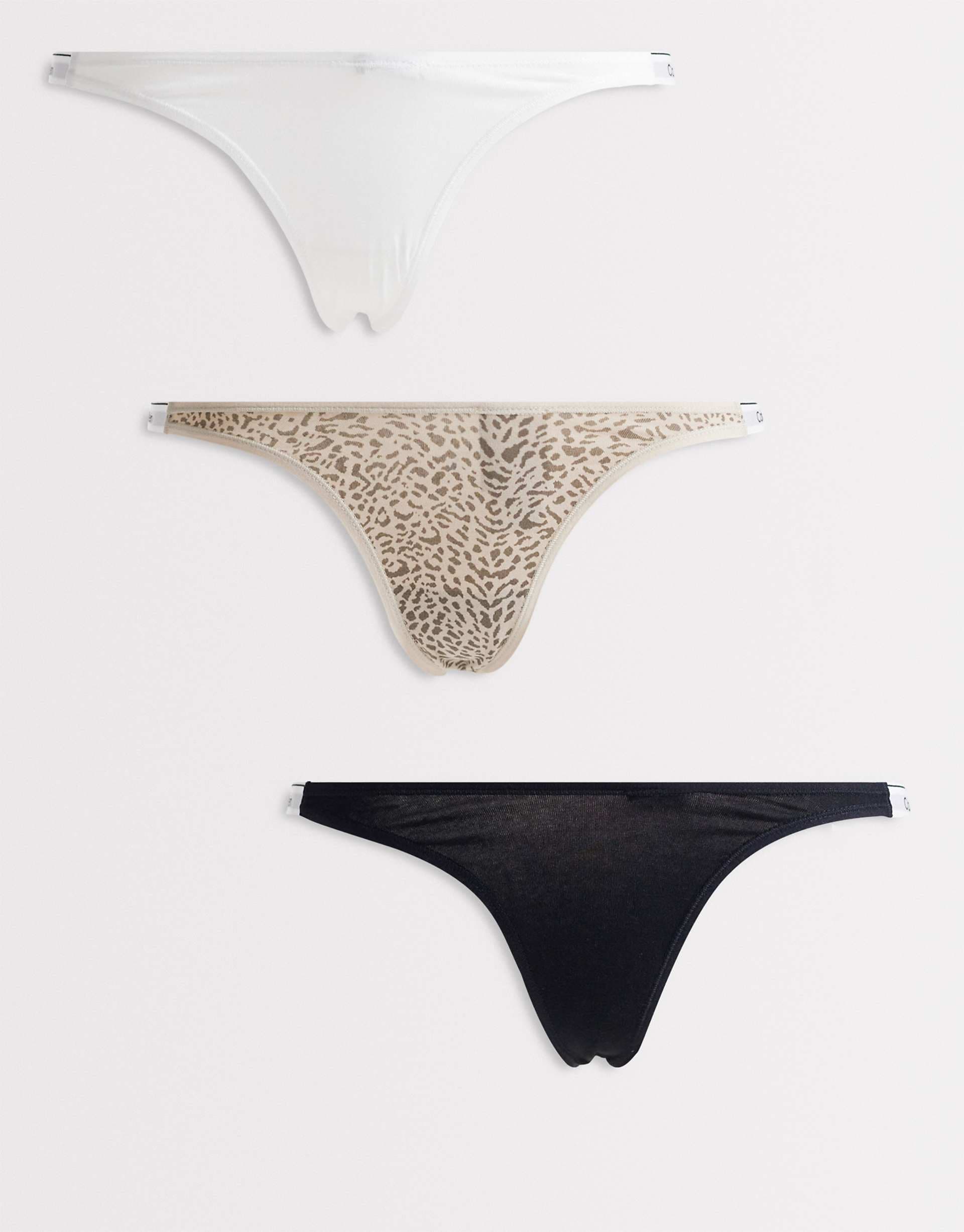 Calvin Klein Icon Logo 3 pack dipped thongs in black/white/animal